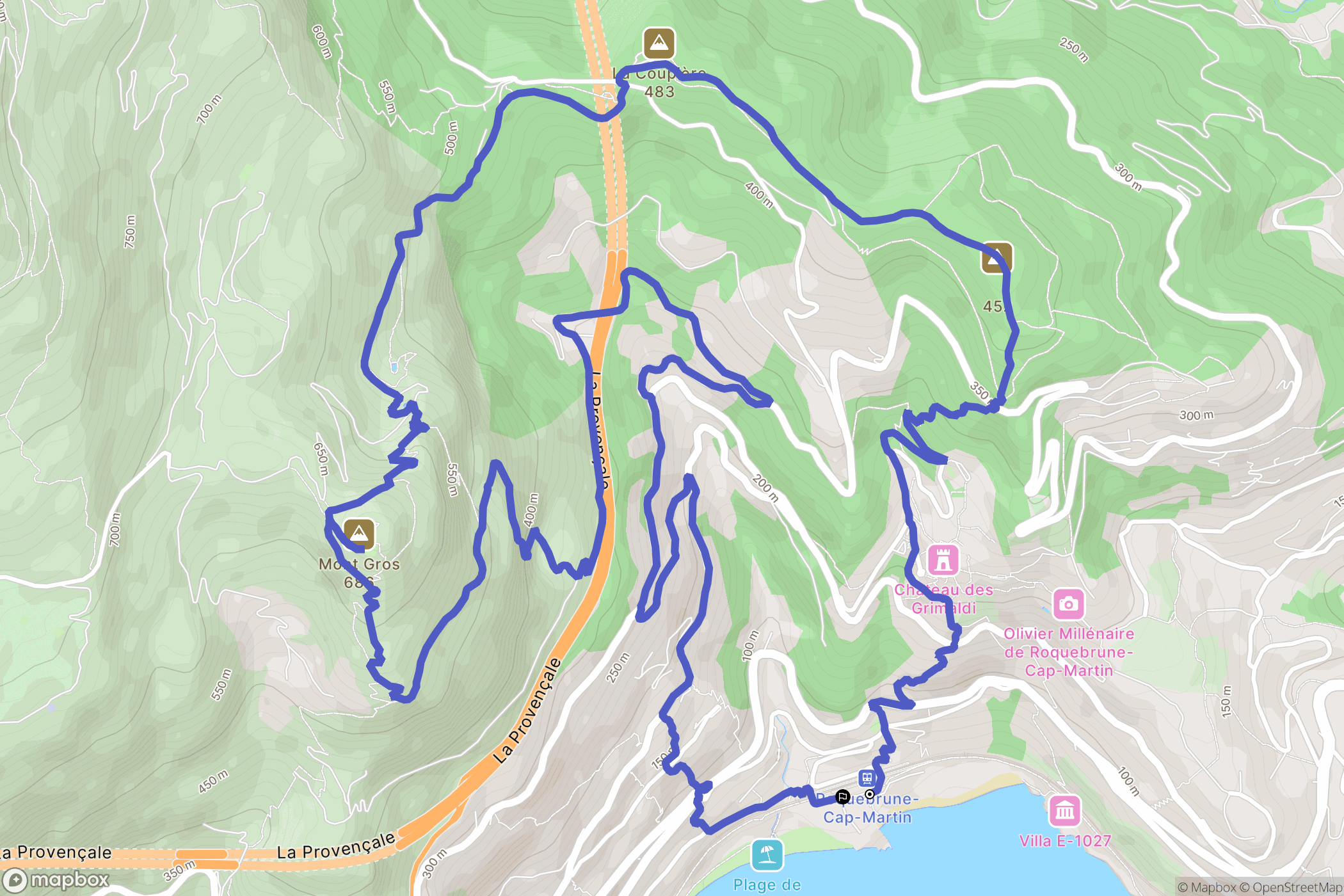 Roquebrune-Cap-Martin : carte du parcours de randonnée - France