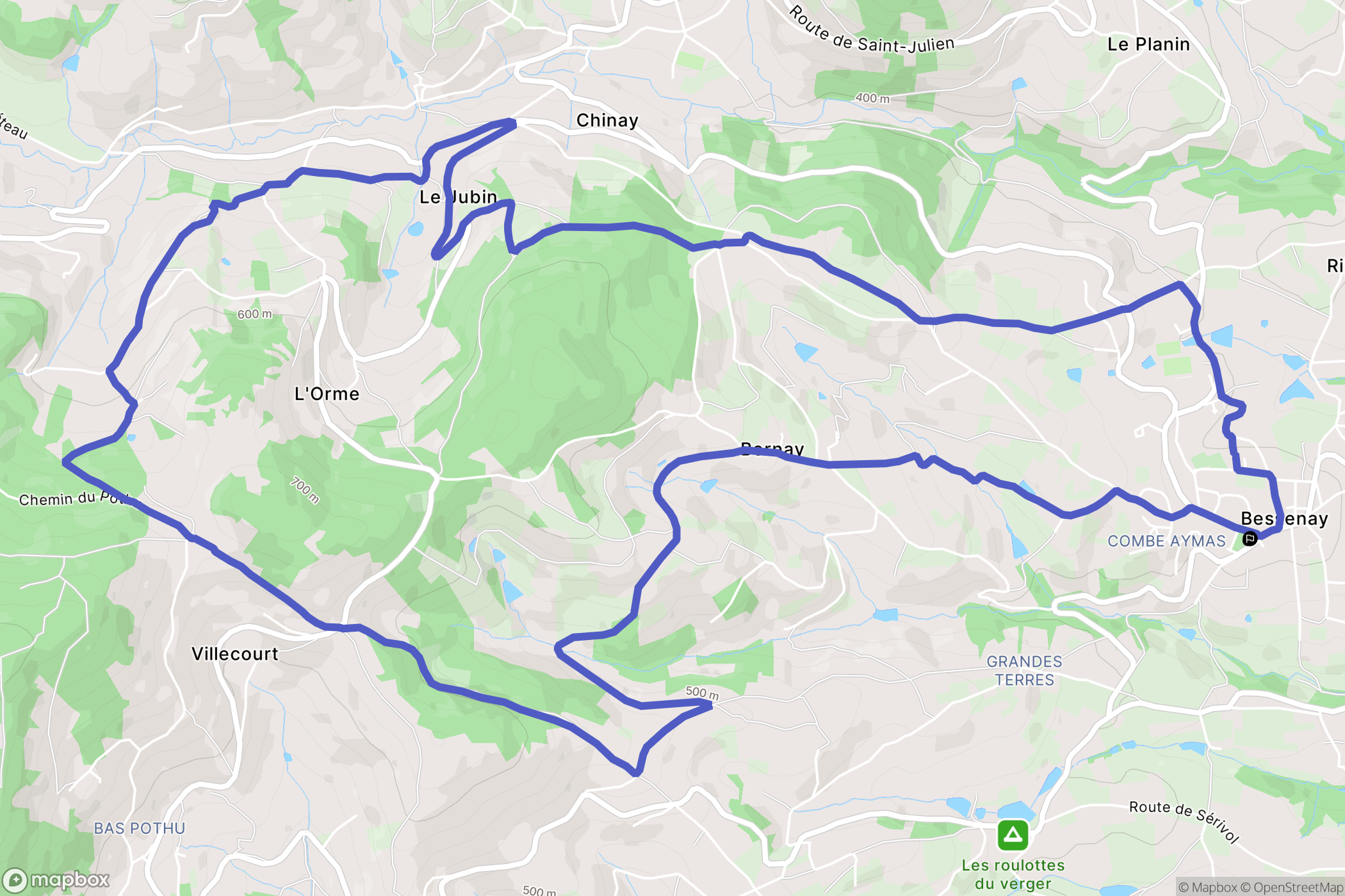 Bessenay : carte du parcours de randonnée - France