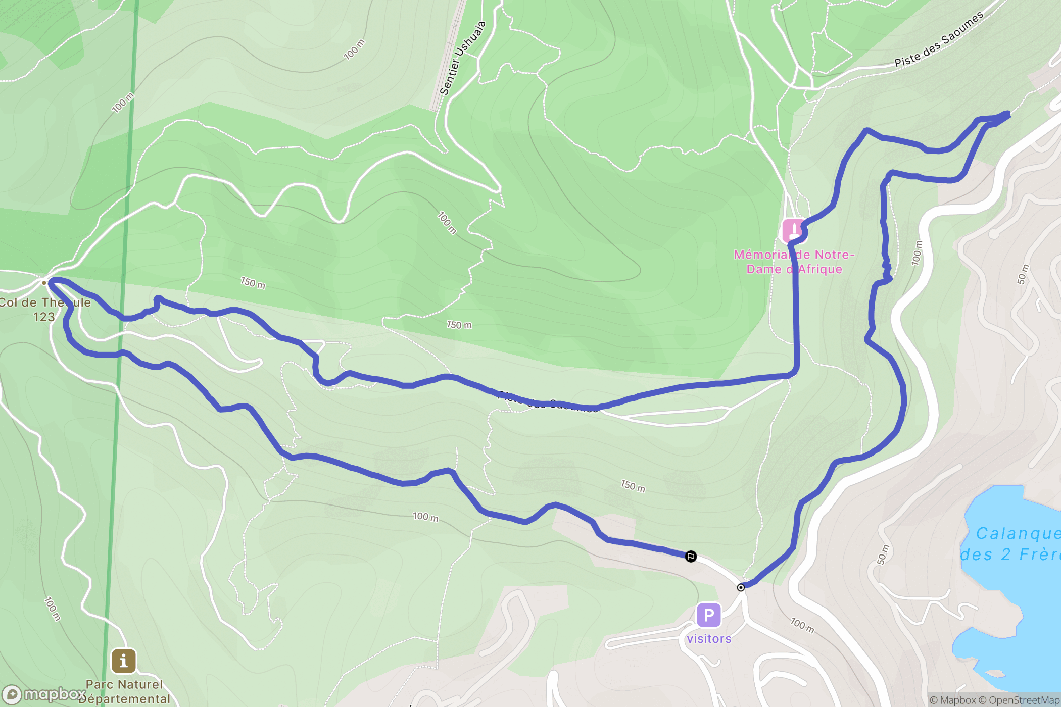 Miramar : carte du parcours de randonnée - France