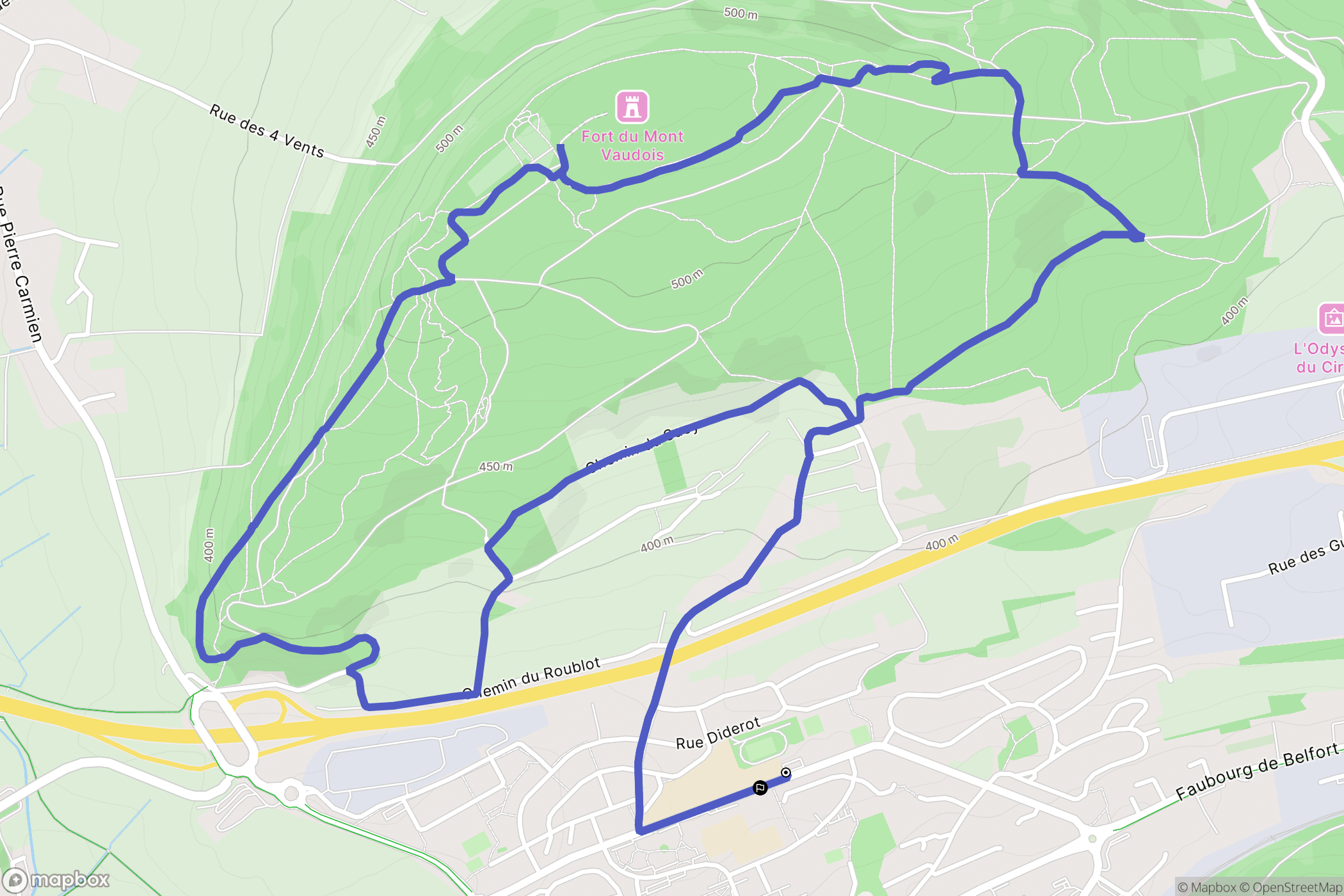 Héricourt : carte du parcours de randonnée - France