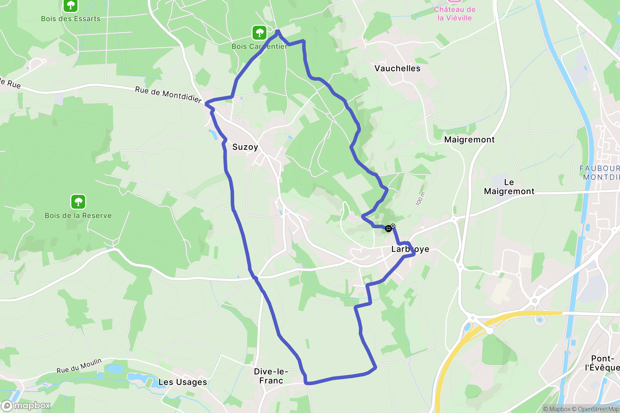 Larbroye : carte du parcours de randonnée - France
