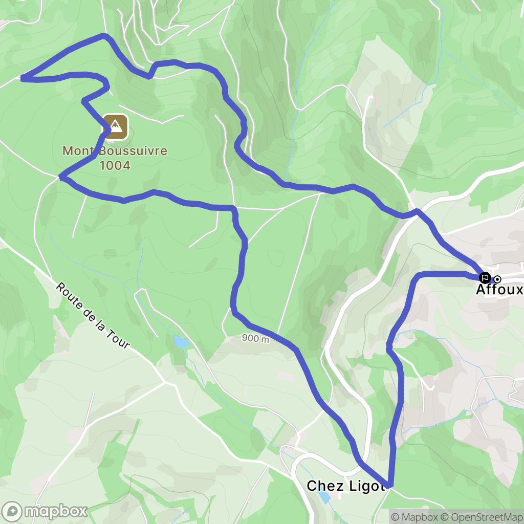 Affoux : carte du parcours de randonnée - France