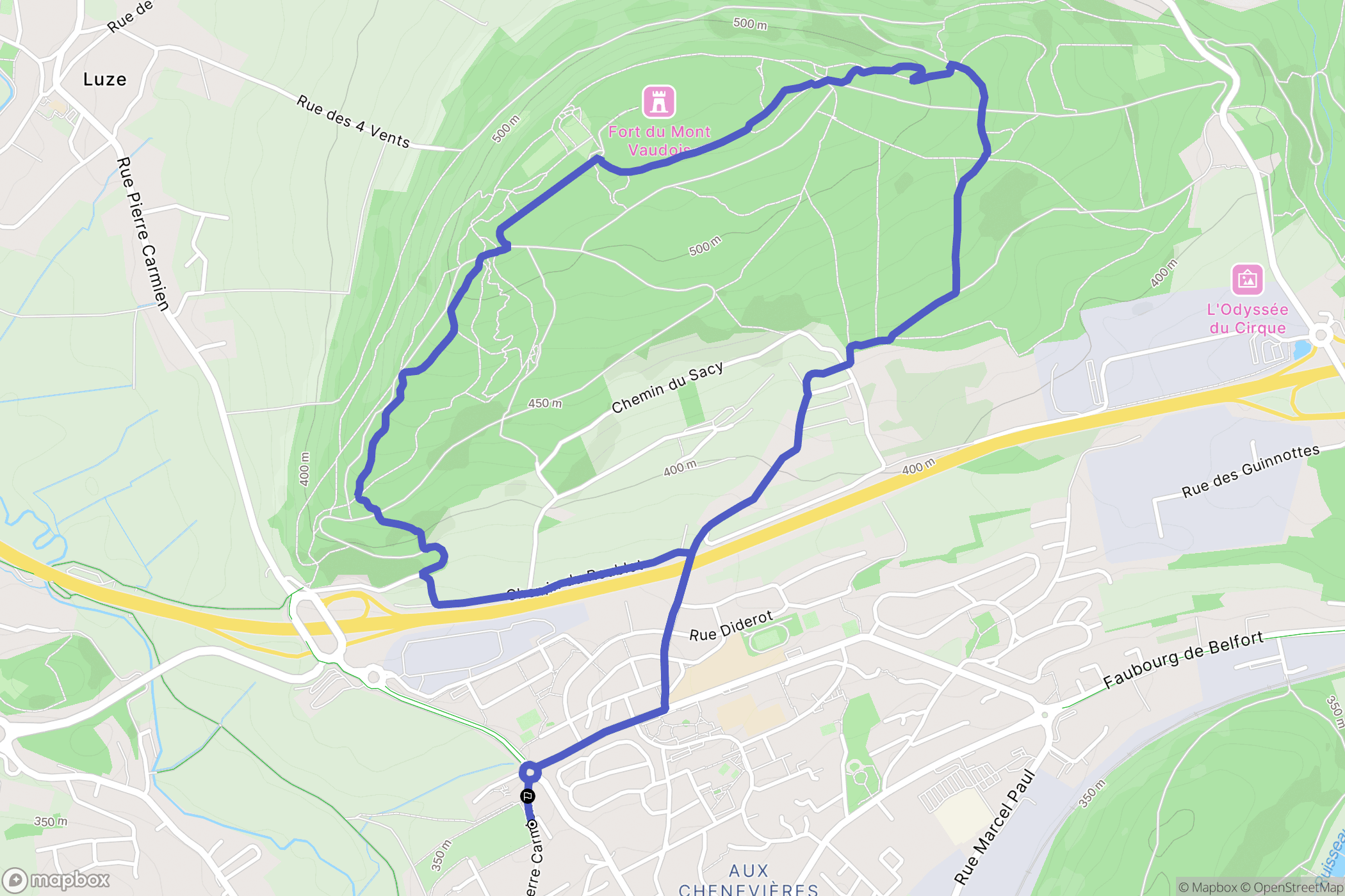 Héricourt : carte du parcours de randonnée - France