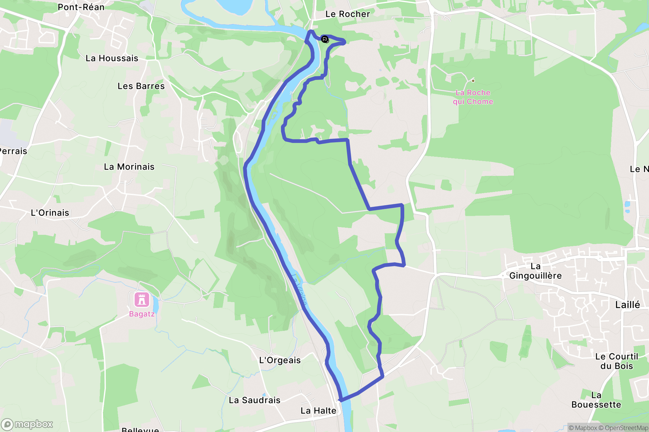 Le Rocher, Bruz : carte du parcours de randonnée - France