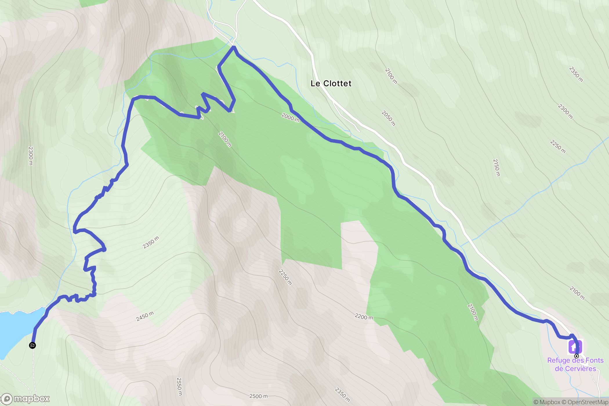 Les Fonts : carte du parcours de randonnée - France