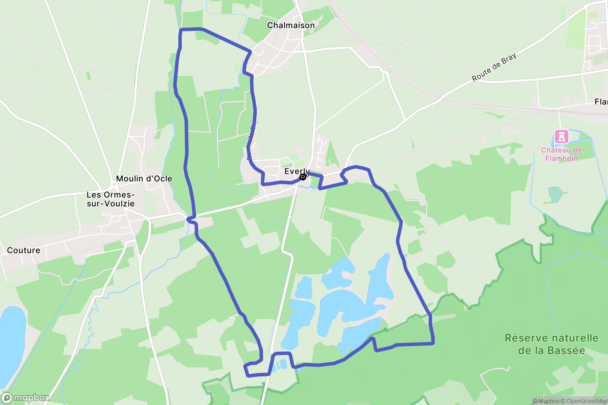 Everly : carte du parcours de randonnée - France