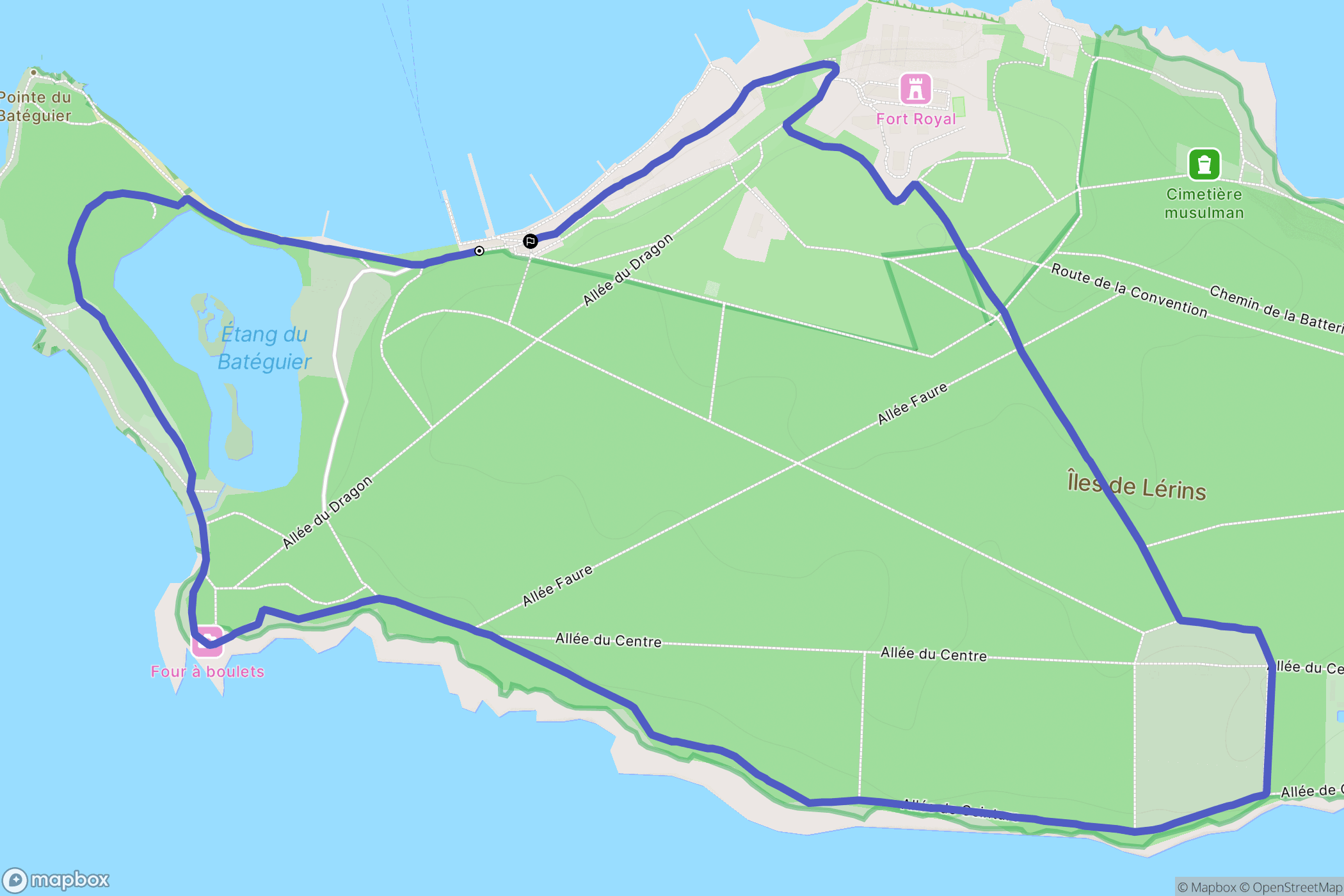 Ile Sainte-Marguerite : carte du parcours de randonnée - France