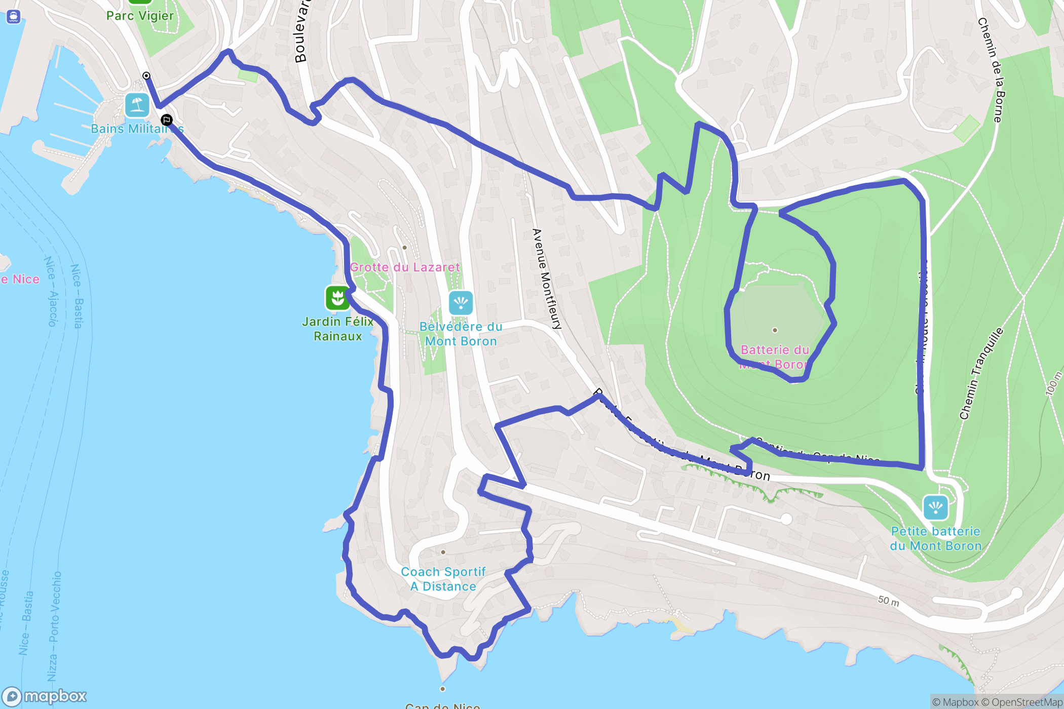 Nice : carte du parcours de randonnée - France
