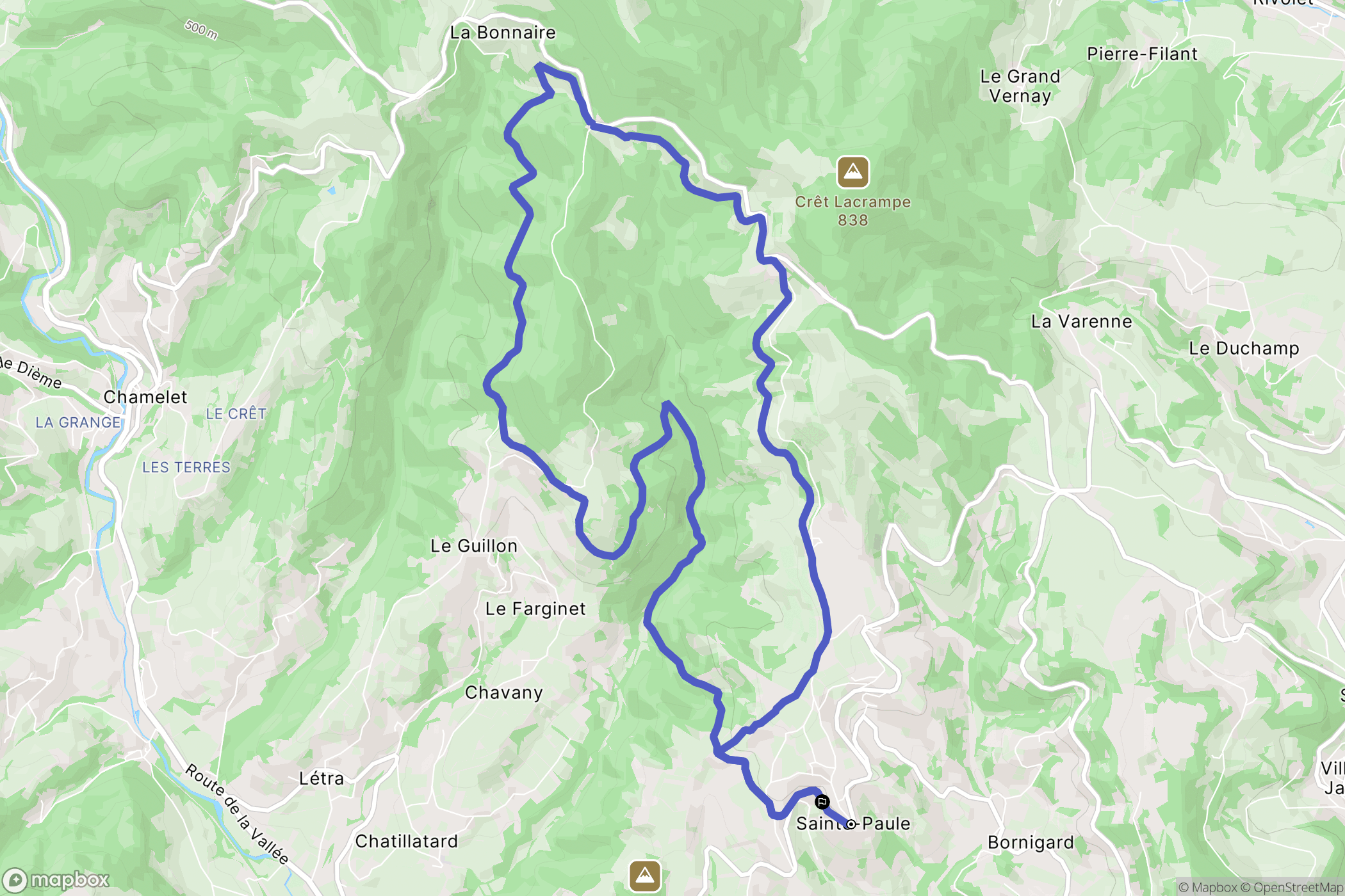 Sainte-Paule : carte du parcours de randonnée - France