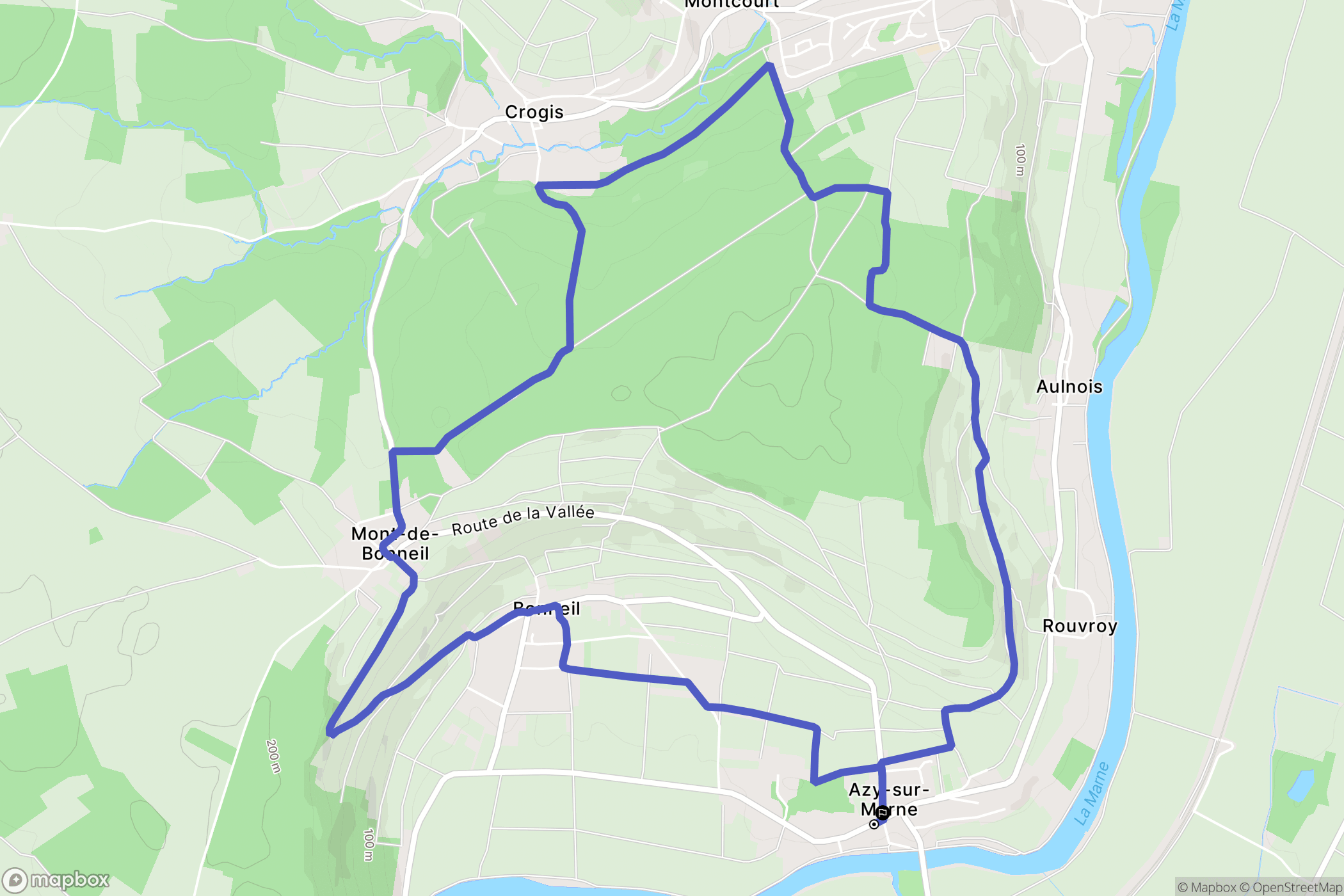 Azy-sur-Marne : carte du parcours de randonnée - France