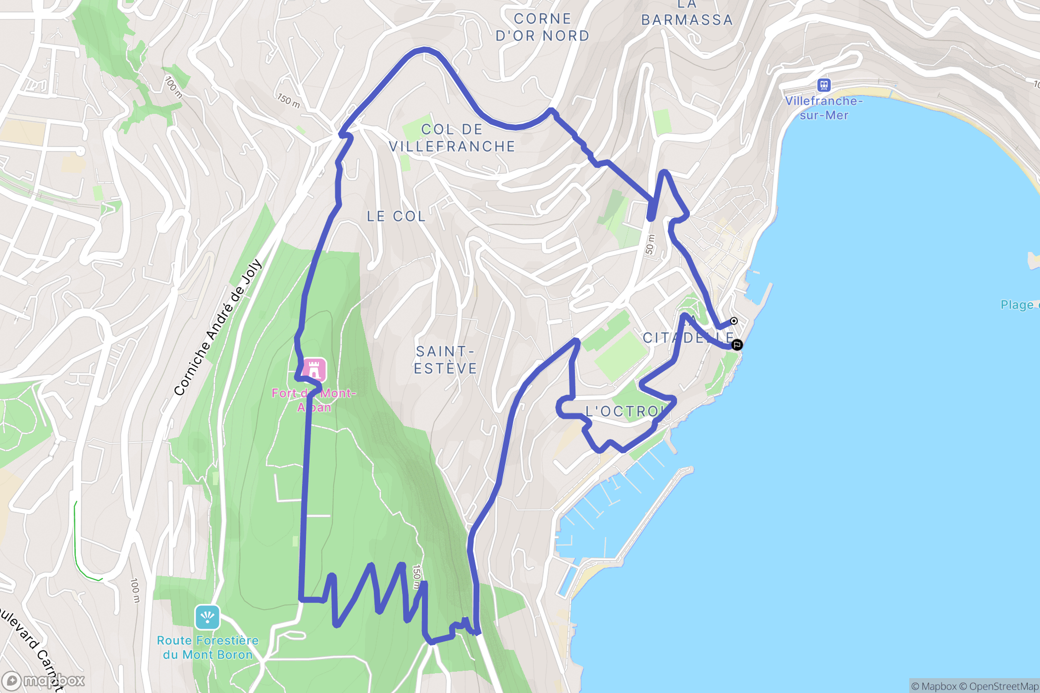 Villefranche-sur-Mer : carte du parcours de randonnée - France