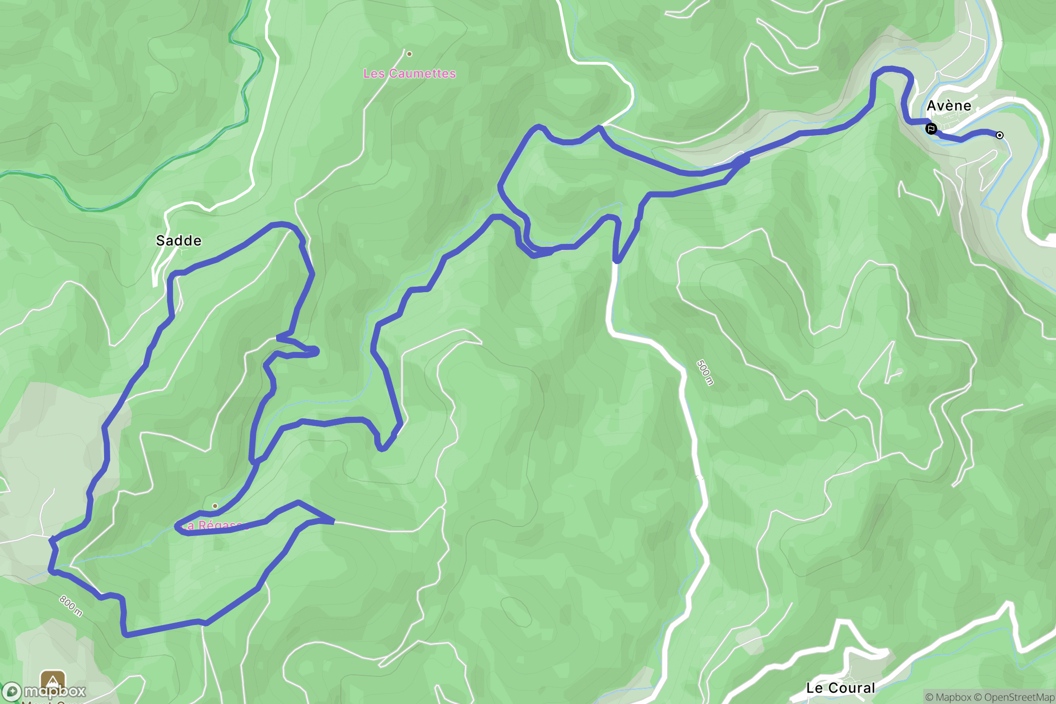 Avène : carte du parcours de randonnée - France