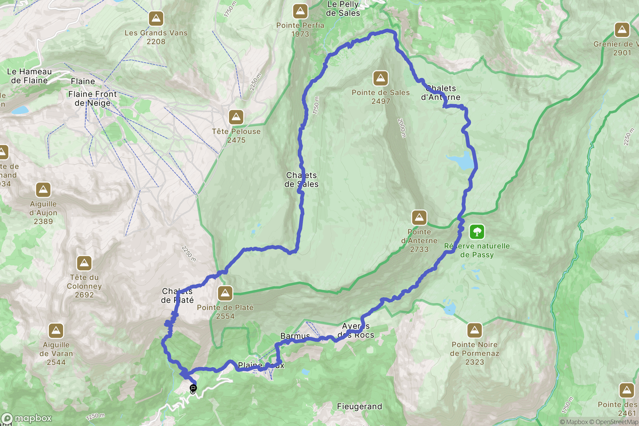Passy : carte du parcours de randonnée - France