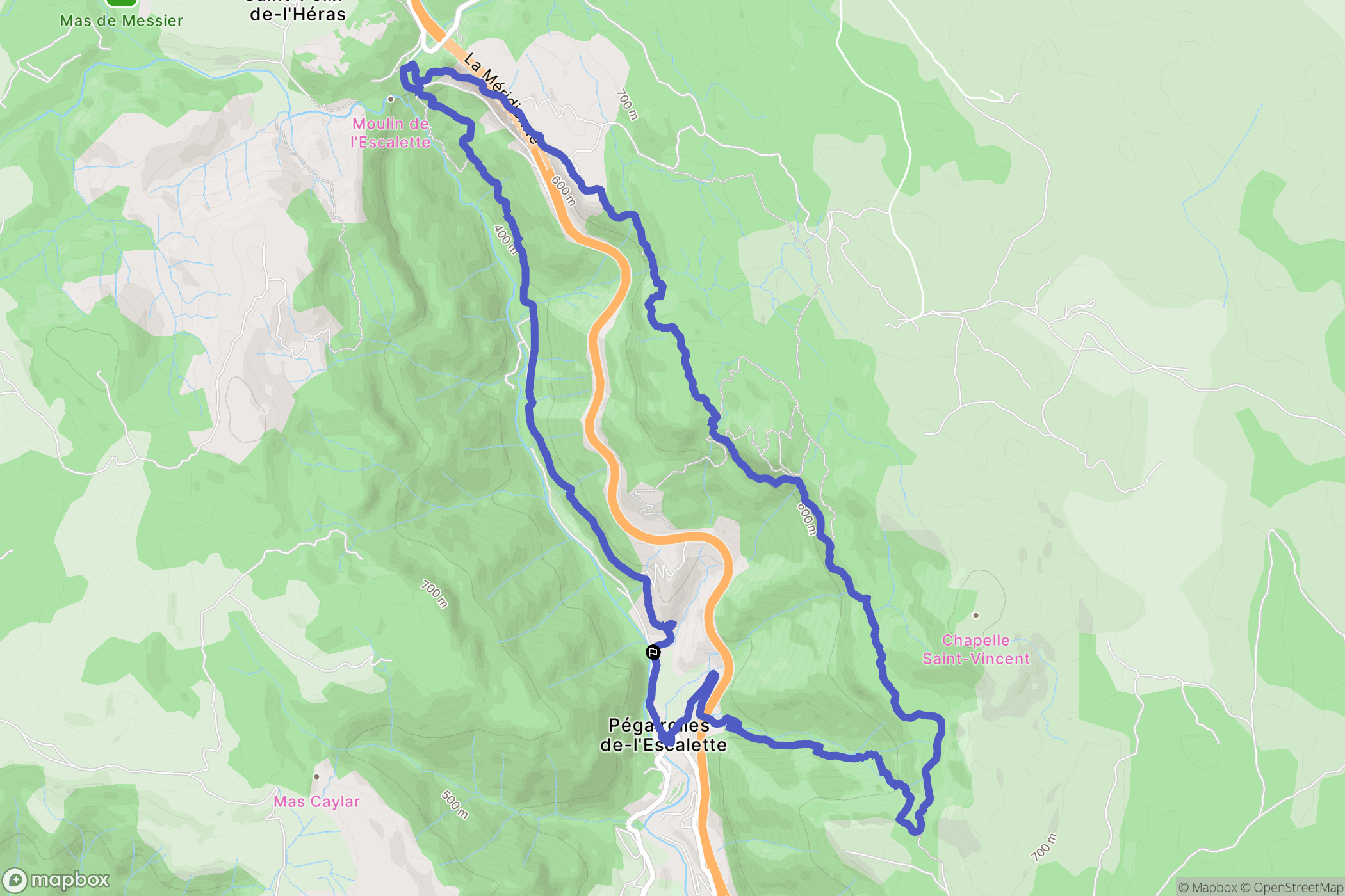 Pégairolles-de-l'Escalette : carte du parcours de randonnée - France