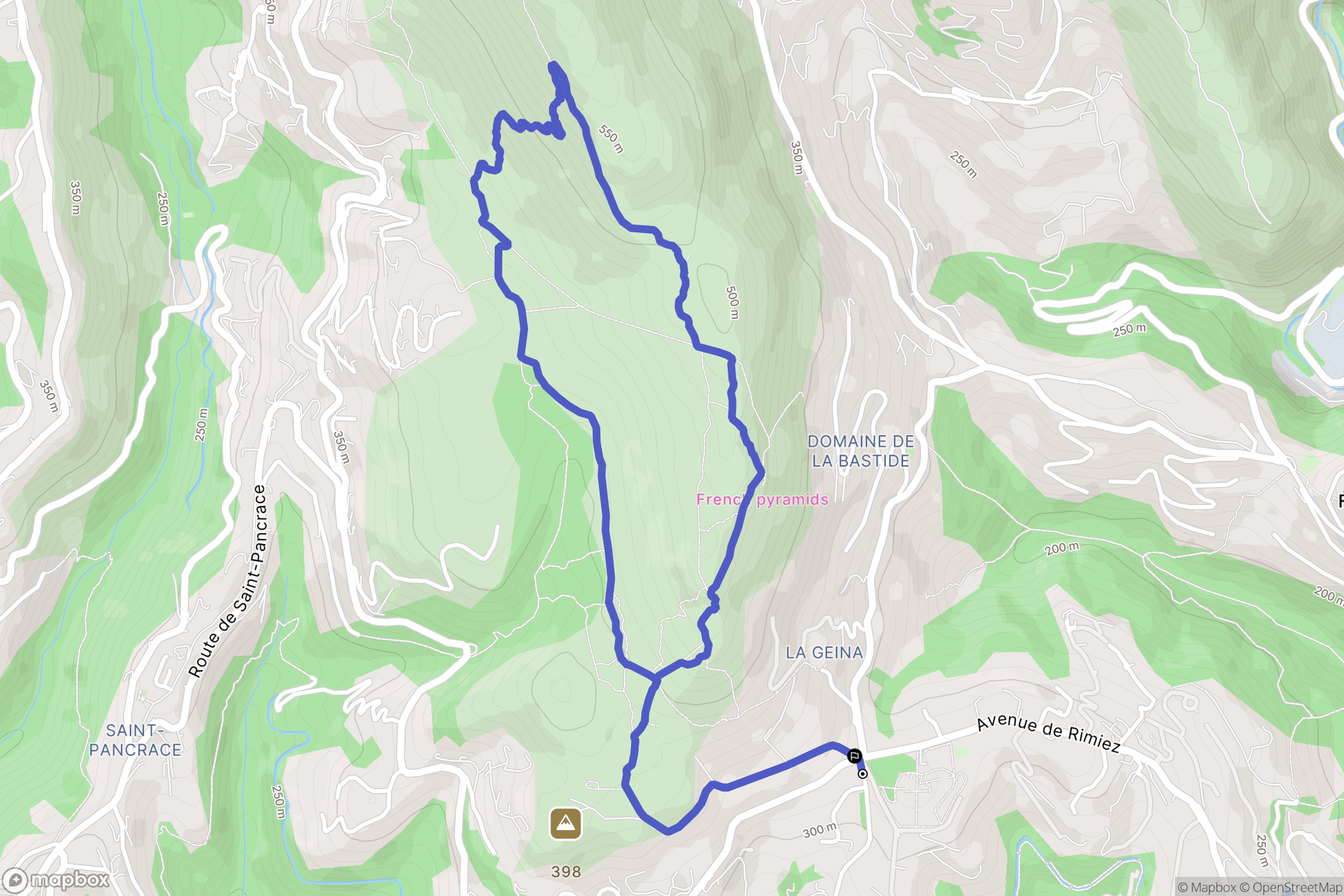 Nice : carte du parcours de randonnée - France