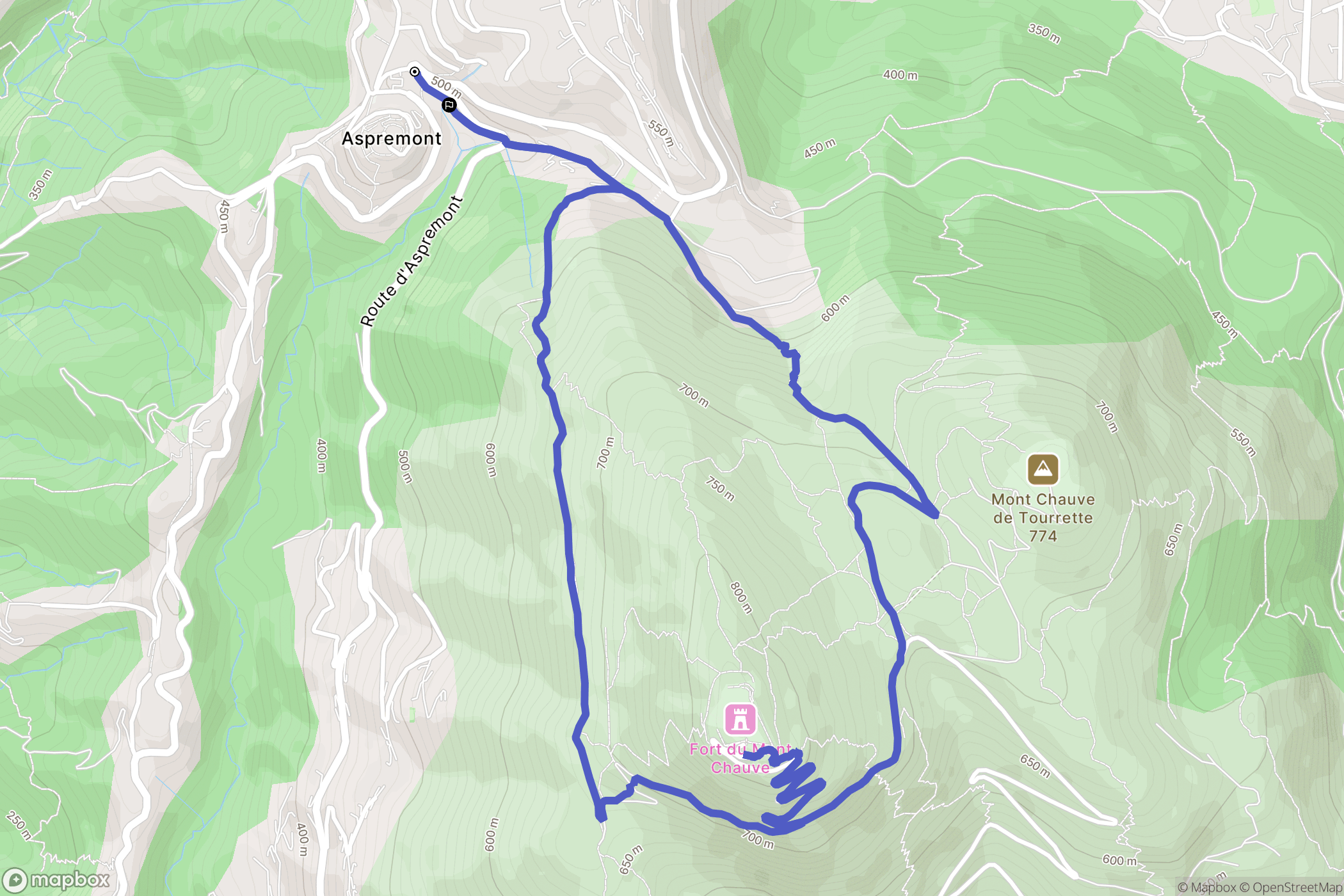 Aspremont : carte du parcours de randonnée - France