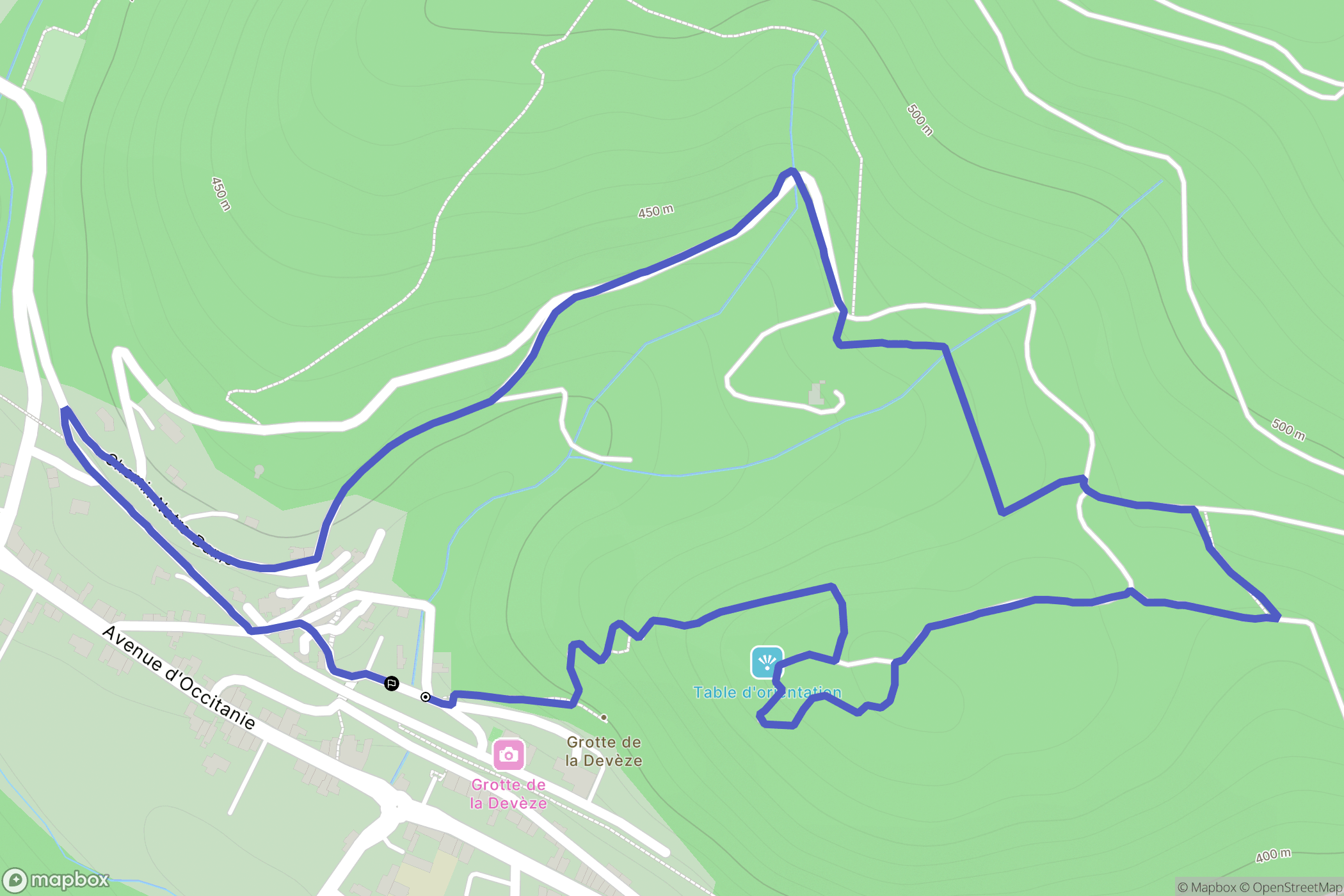 Courniou : carte du parcours de randonnée - France