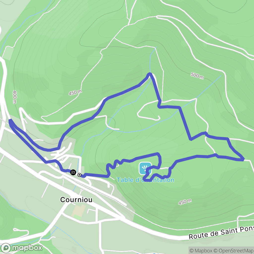 Courniou : carte du parcours de randonnée - France