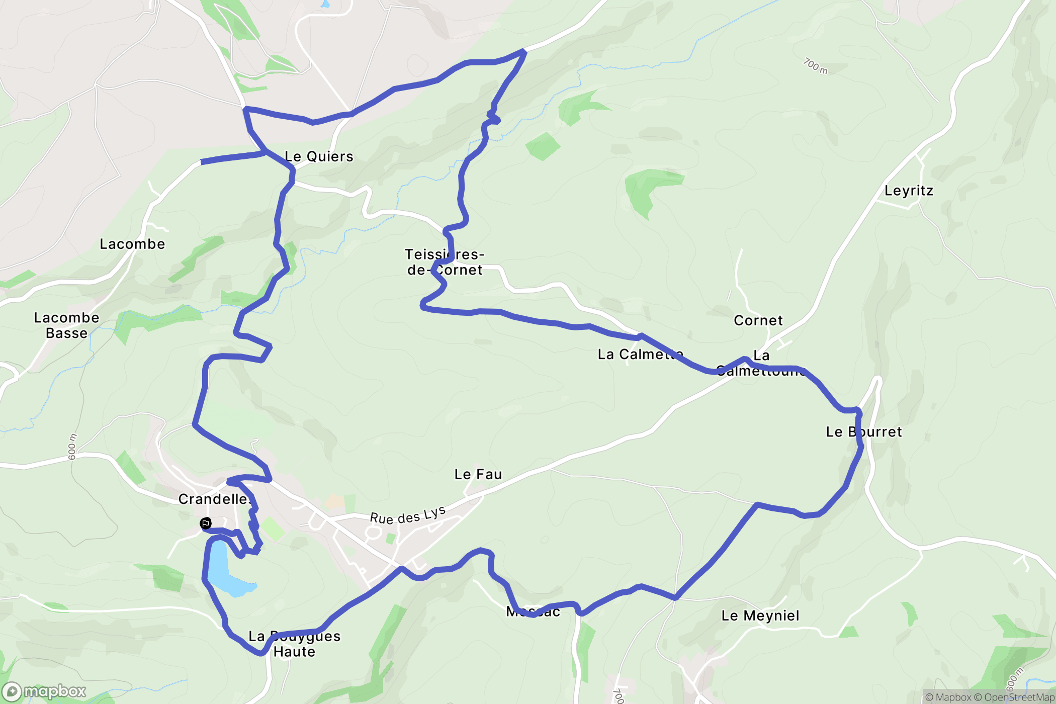 Crandelles : carte du parcours de randonnée - France