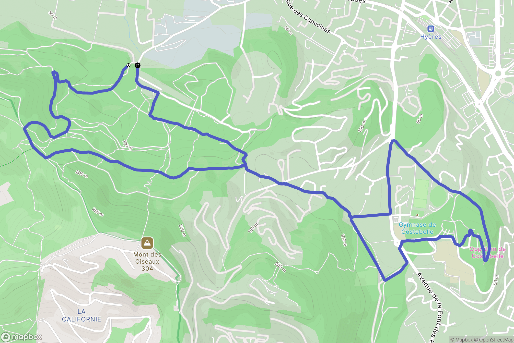 Hyères : carte du parcours de randonnée - France