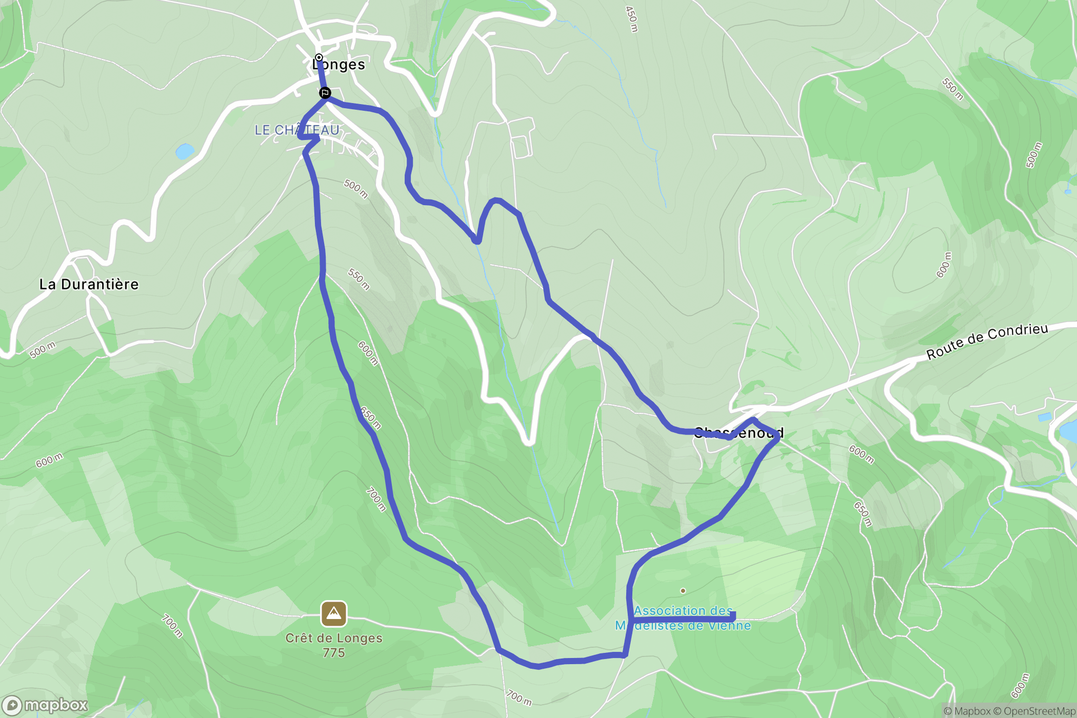 Longes : carte du parcours de randonnée - France