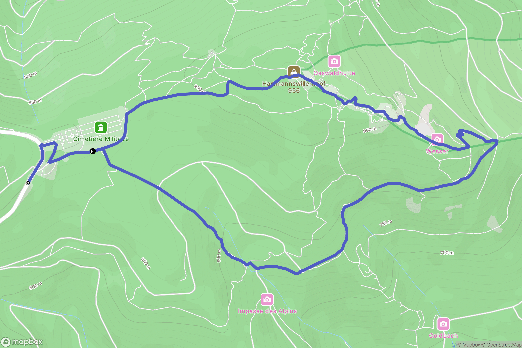 Cernay : carte du parcours de randonnée - France
