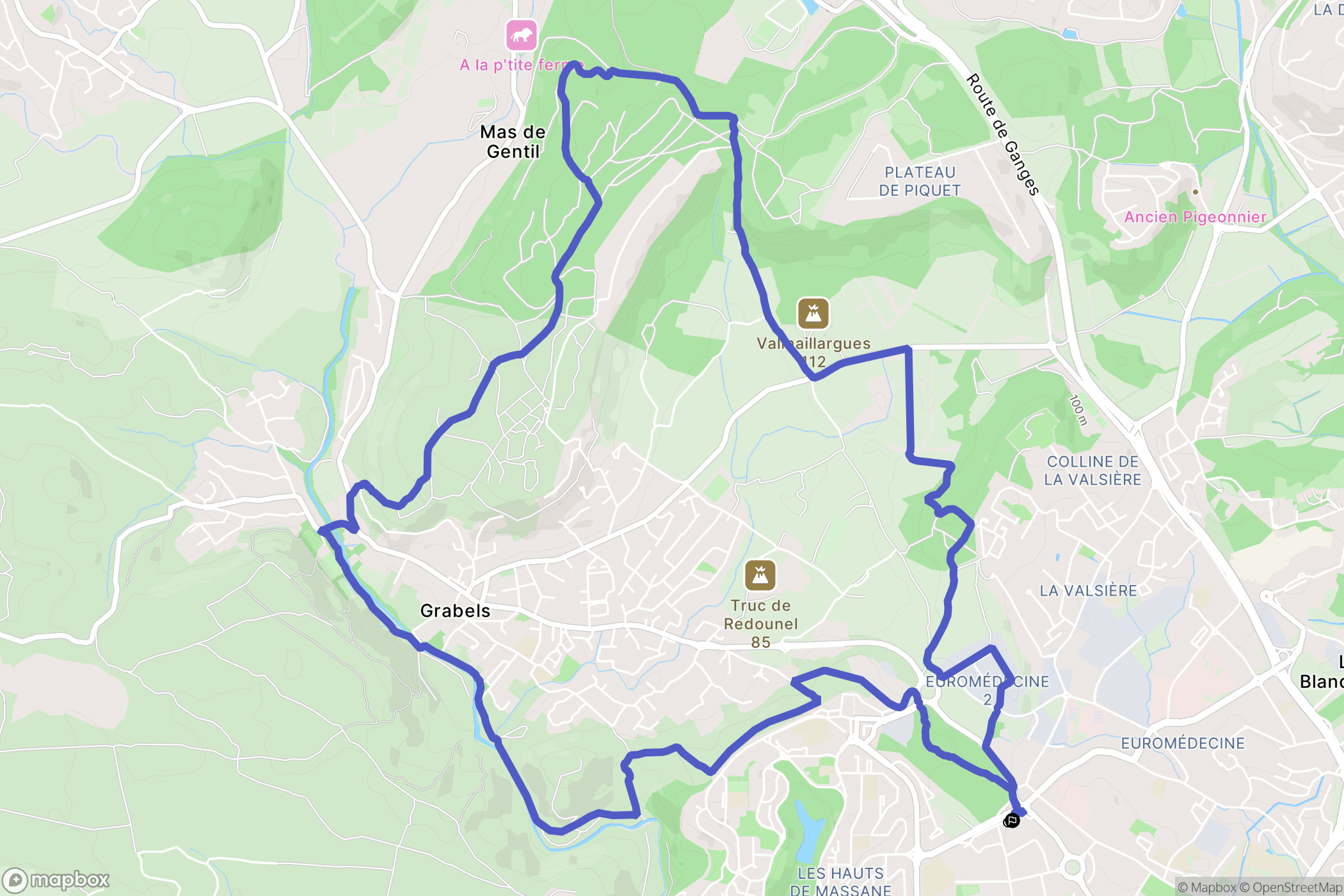 Les Hauts de Paillade : carte du parcours de randonnée - France
