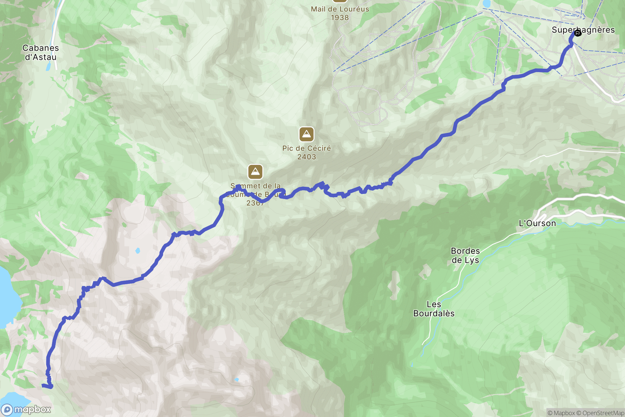 Bagnères-de-Luchon : carte du parcours de randonnée - France