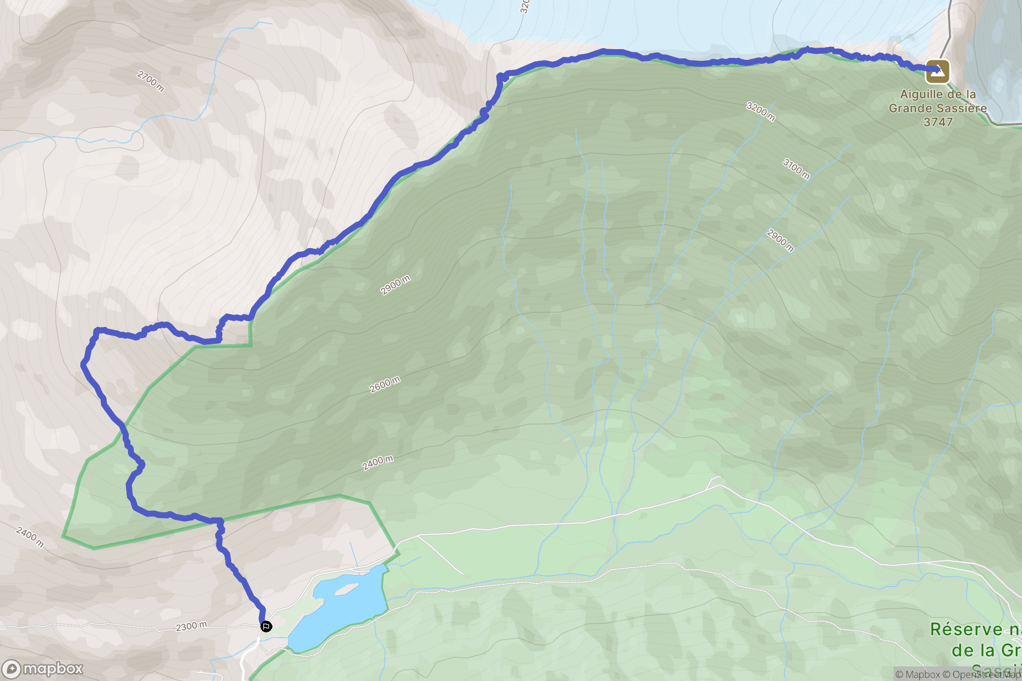 Le Saut, Tignes : carte du parcours de randonnée - France