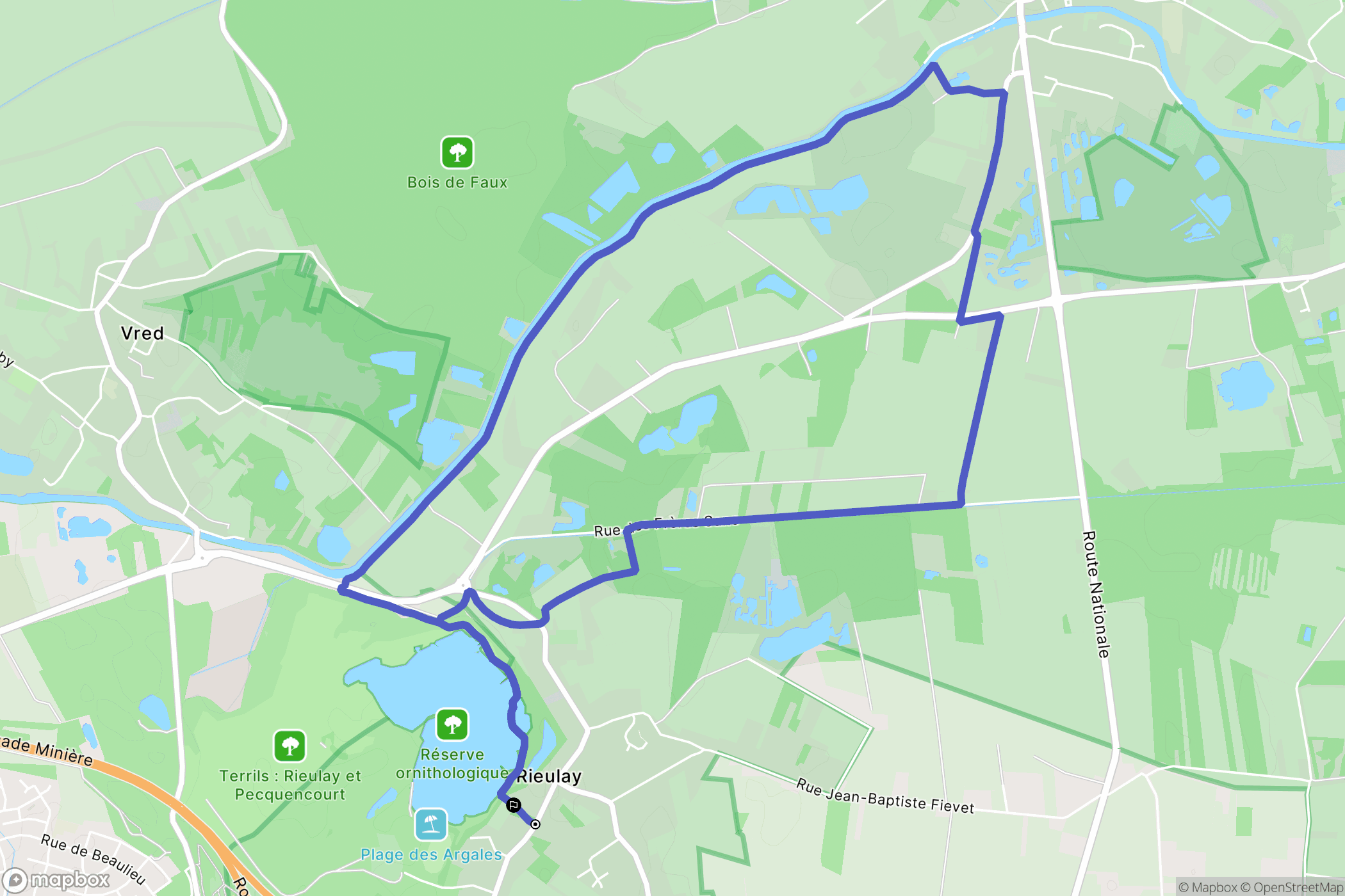 Rieulay : carte du parcours de randonnée - France