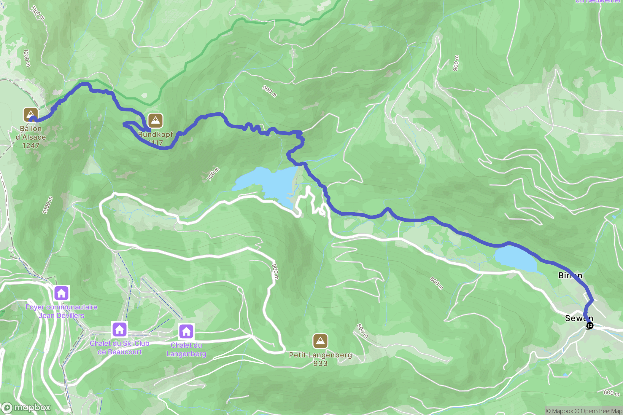 Sewen : carte du parcours de randonnée - France