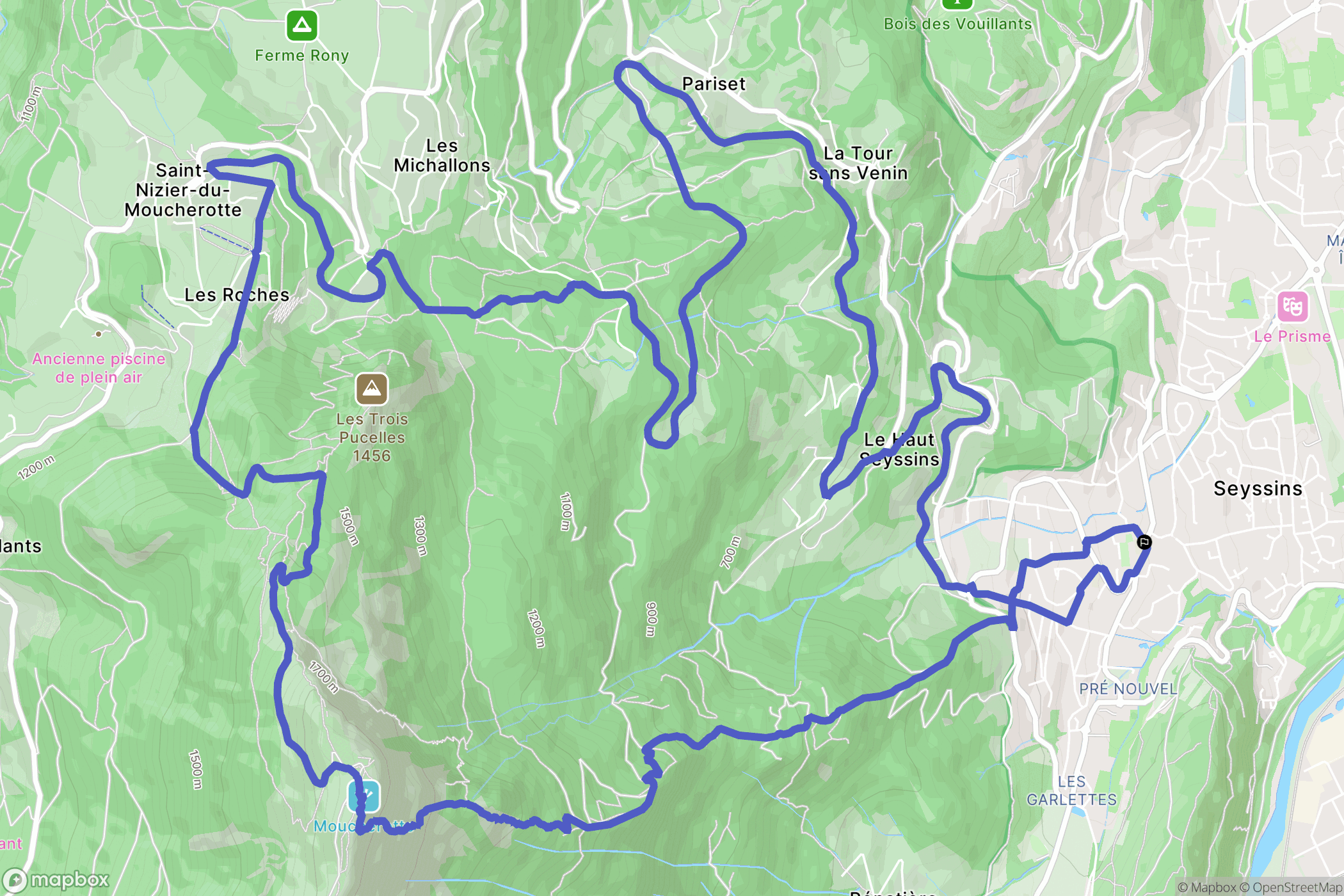 Seyssins : carte du parcours de randonnée - France