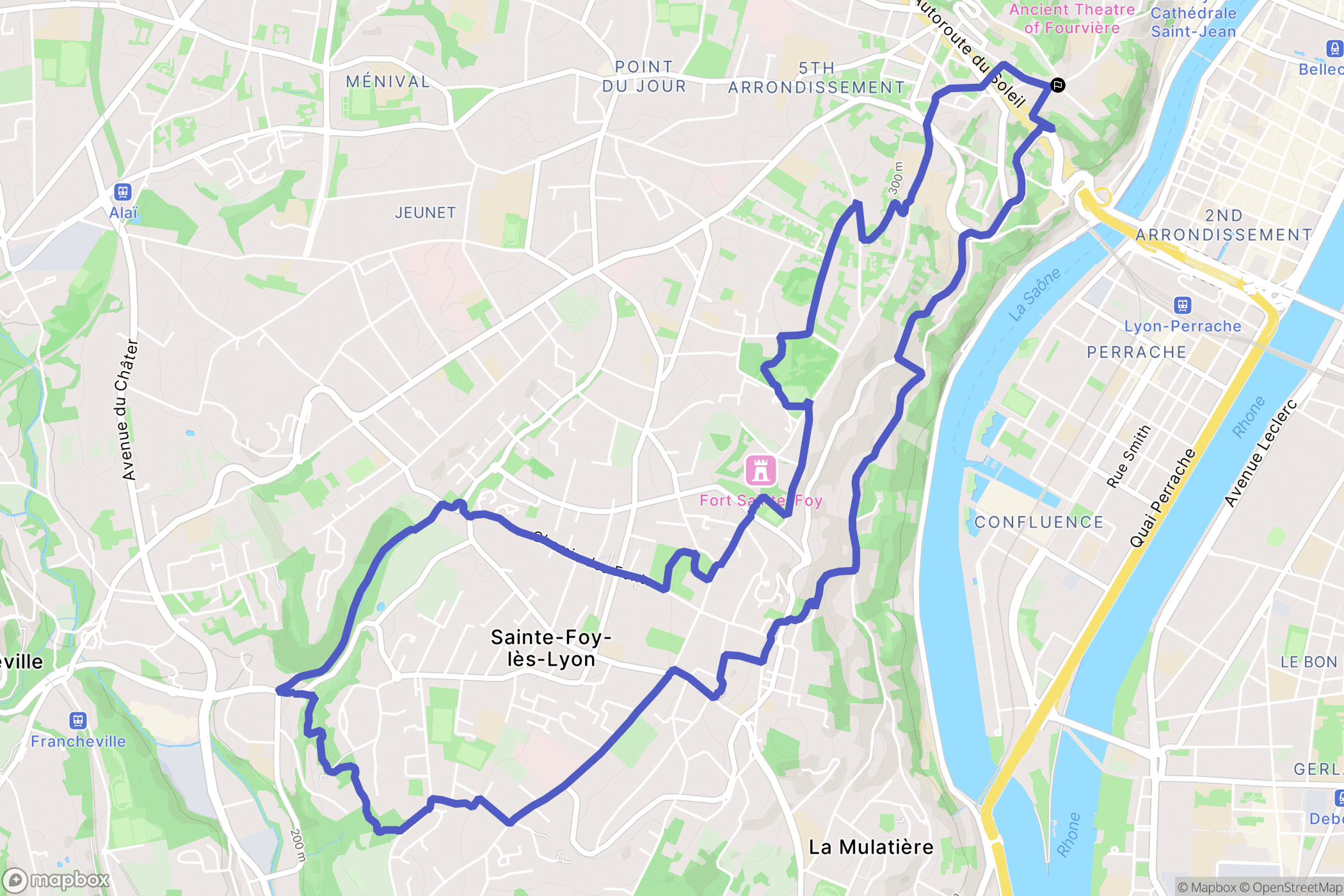 Lyon : carte du parcours de randonnée - France