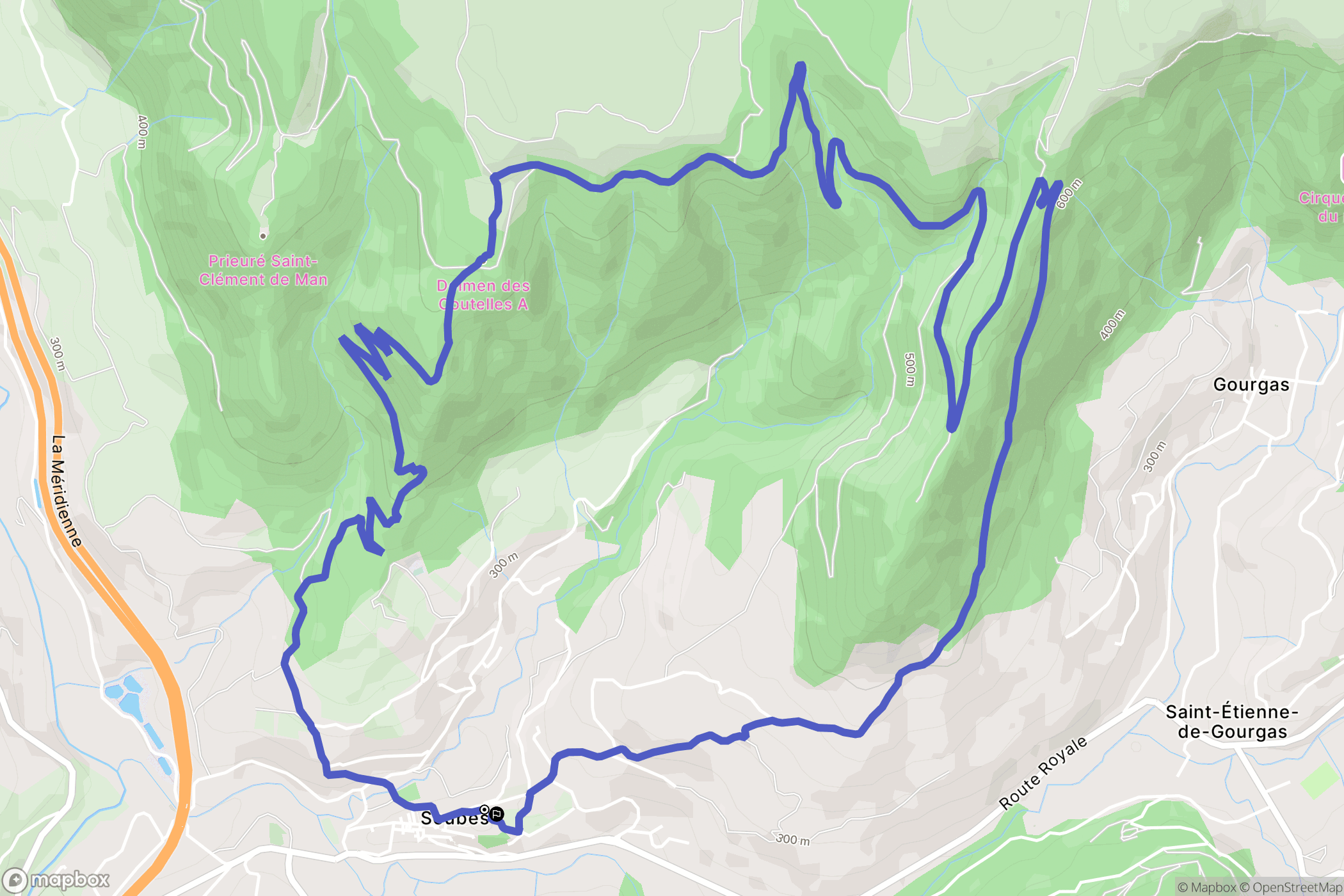 Soubès : carte du parcours de randonnée - France