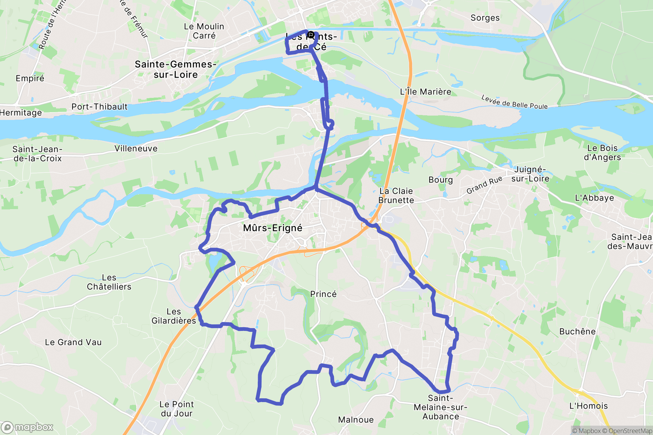 Les Ponts-de-Cé : carte du parcours de randonnée - France