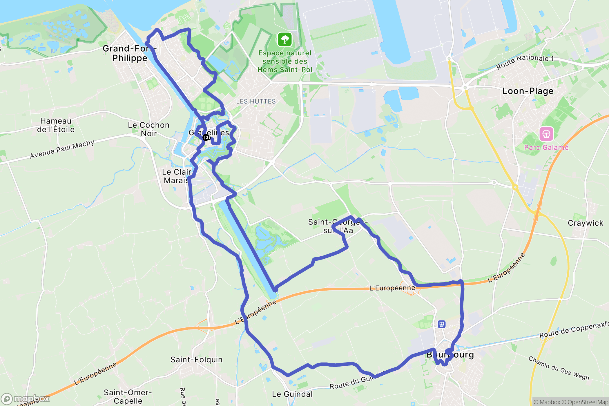 Gravelines : carte du parcours de randonnée - France
