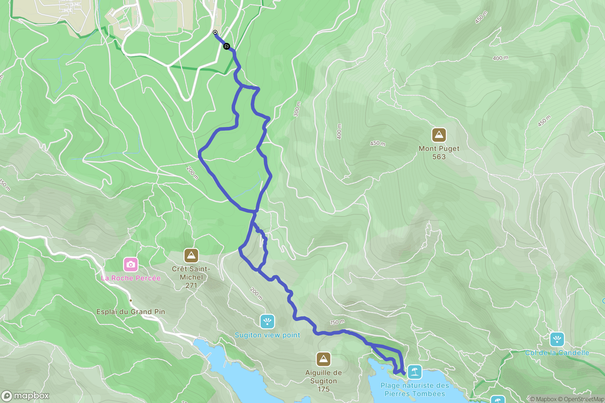 Luminy, Marseille : carte du parcours de randonnée - France