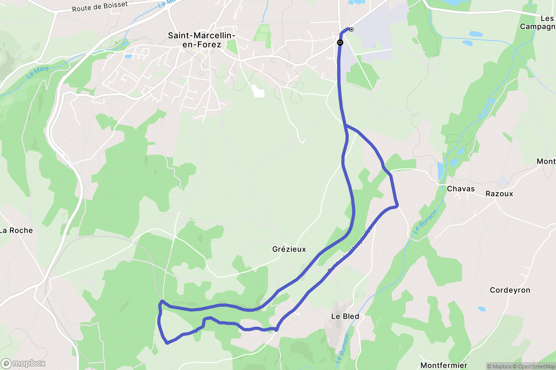 Les Plantées, Saint-Marcellin-en-Forez : carte du parcours de randonnée - France