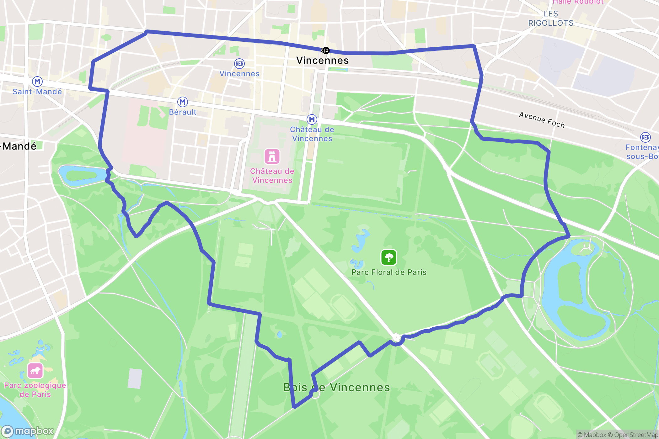 Vincennes : carte du parcours de randonnée - France