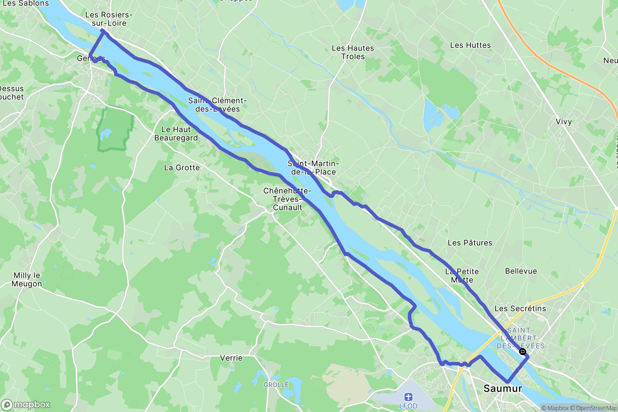 Saumur : carte du parcours de randonnée - France