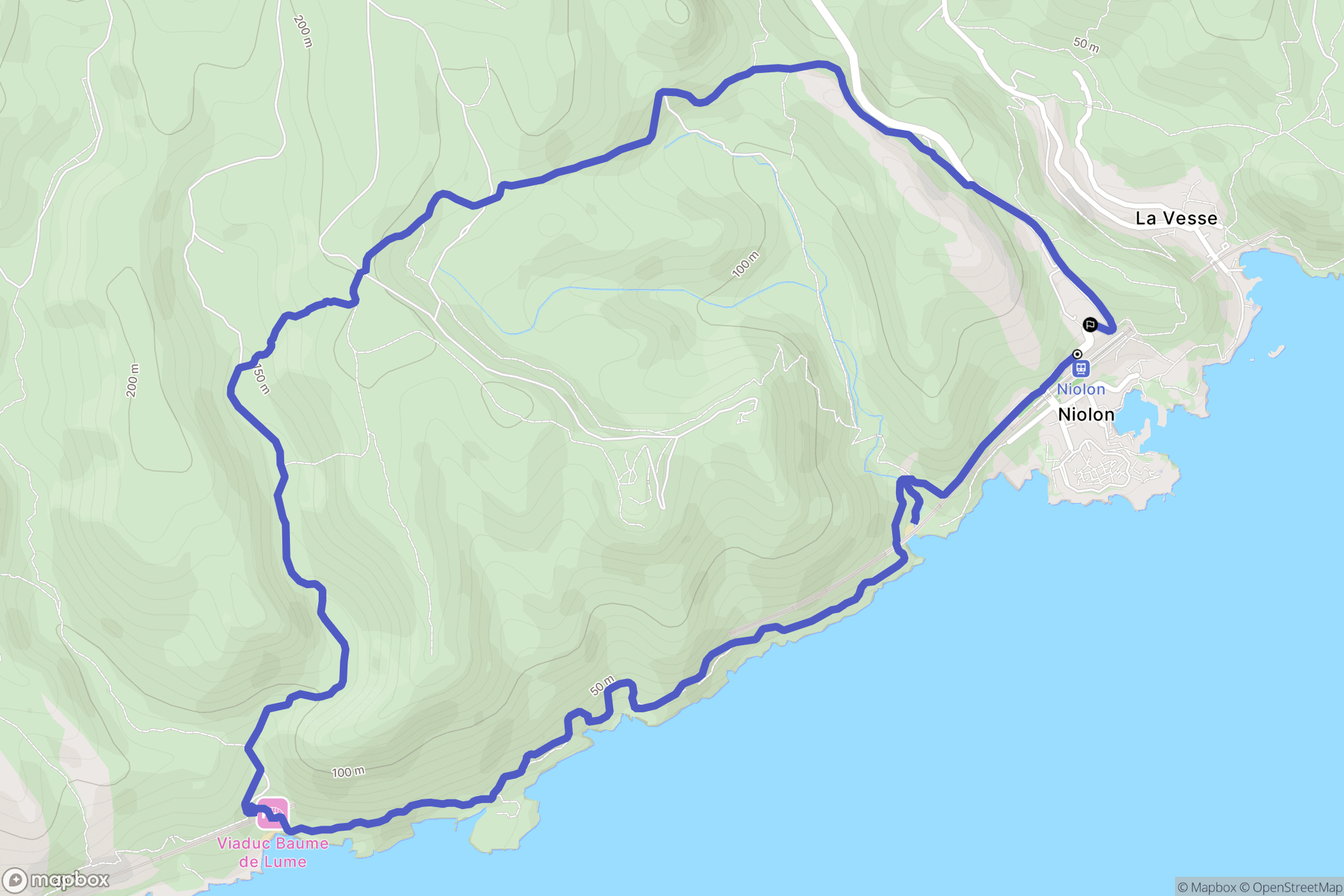 Niolon, Le Rove : carte du parcours de randonnée - France