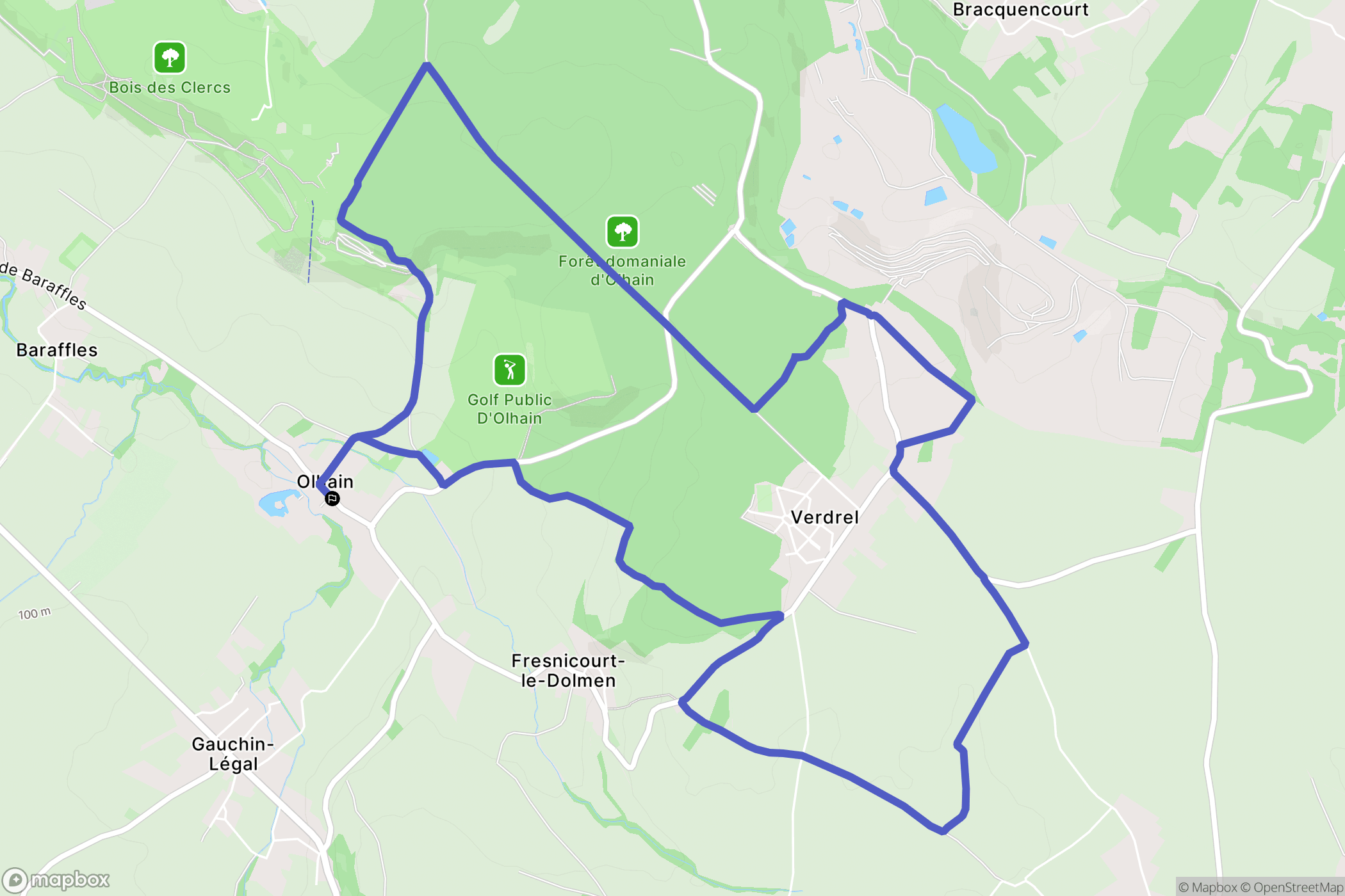 Olhain, Fresnicourt-le-Dolmen : carte du parcours de randonnée - France