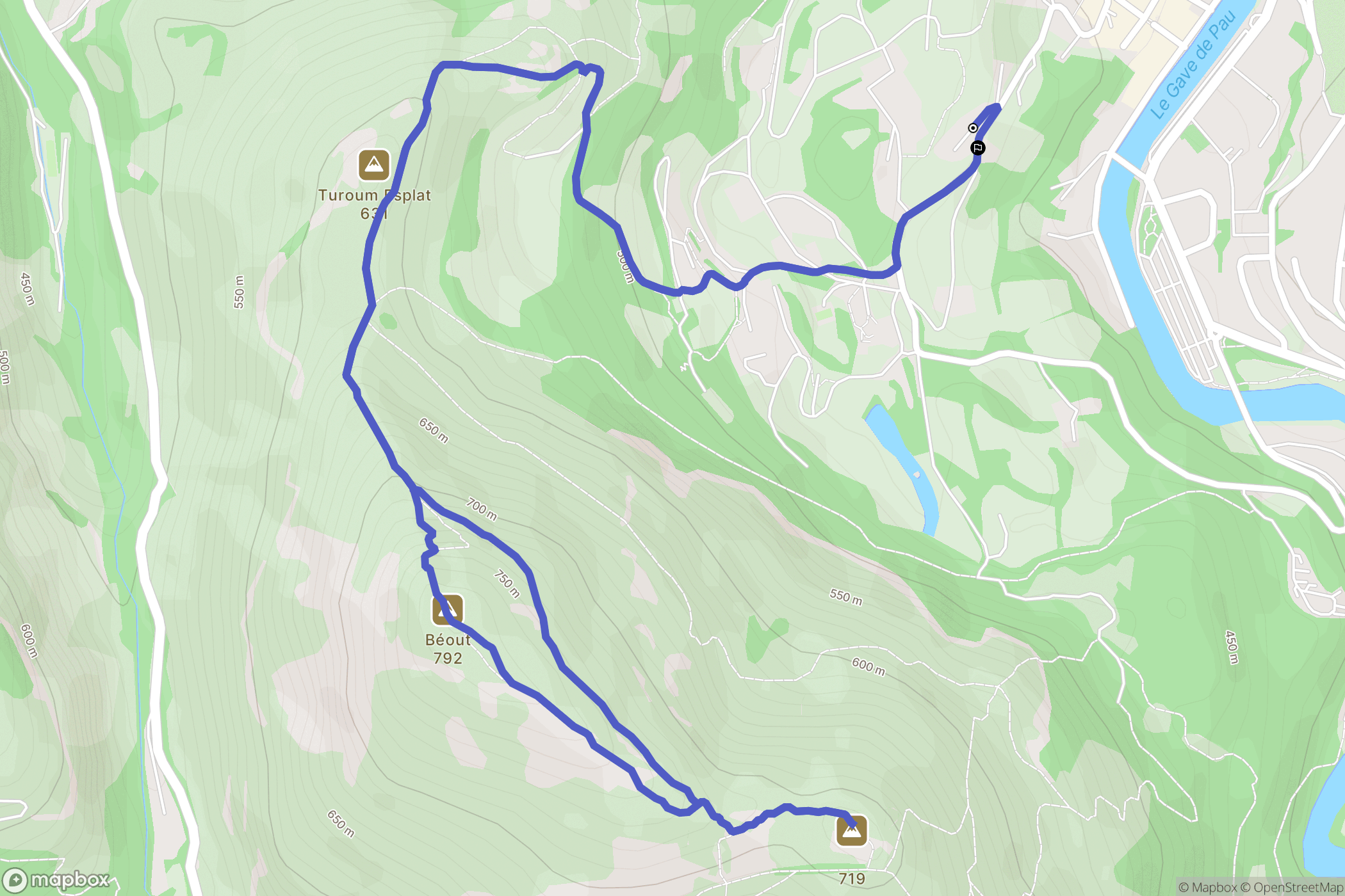 Lourdes : carte du parcours de randonnée - France