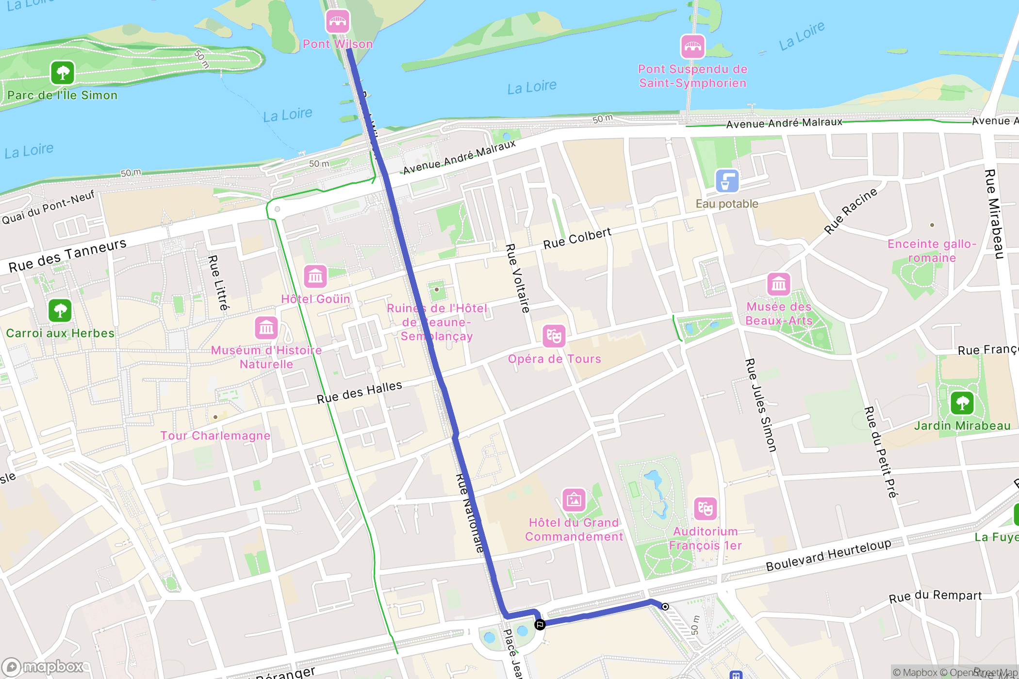 Tours : carte du parcours de randonnée - France