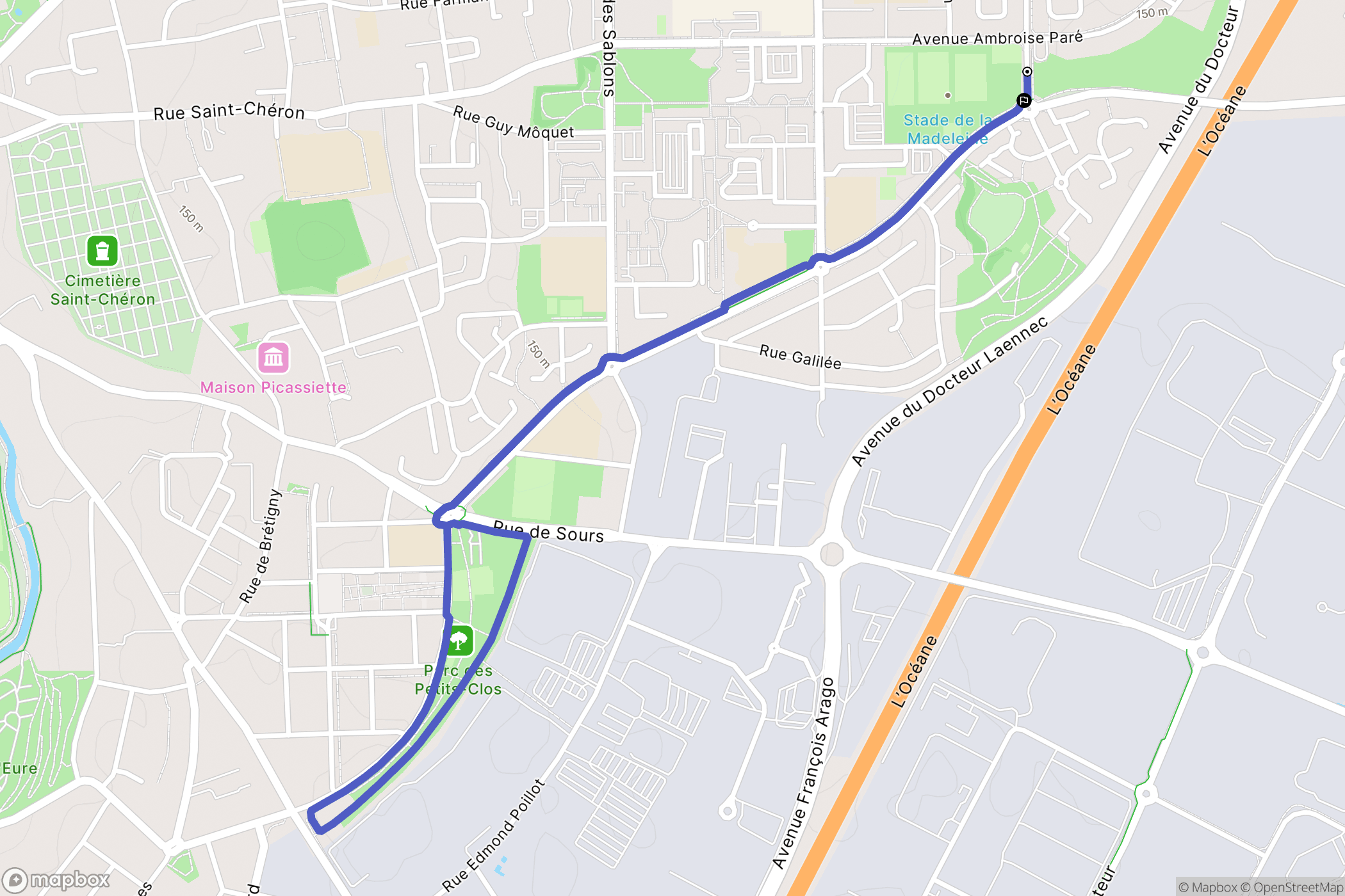 Chartres : carte du parcours de randonnée - France