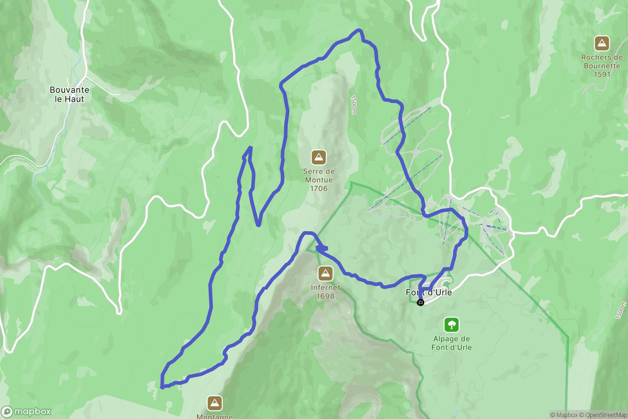 Bouvante : carte du parcours de randonnée - France
