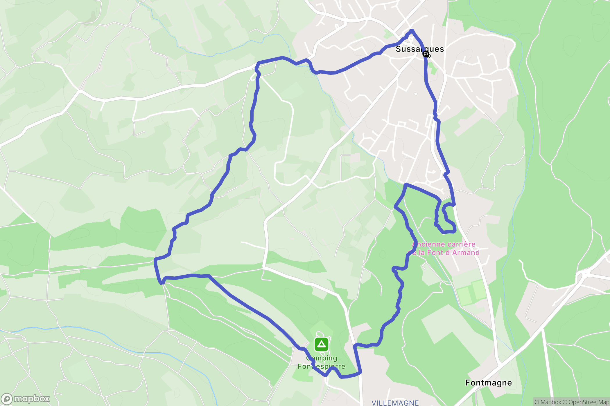 Sussargues : carte du parcours de randonnée - France