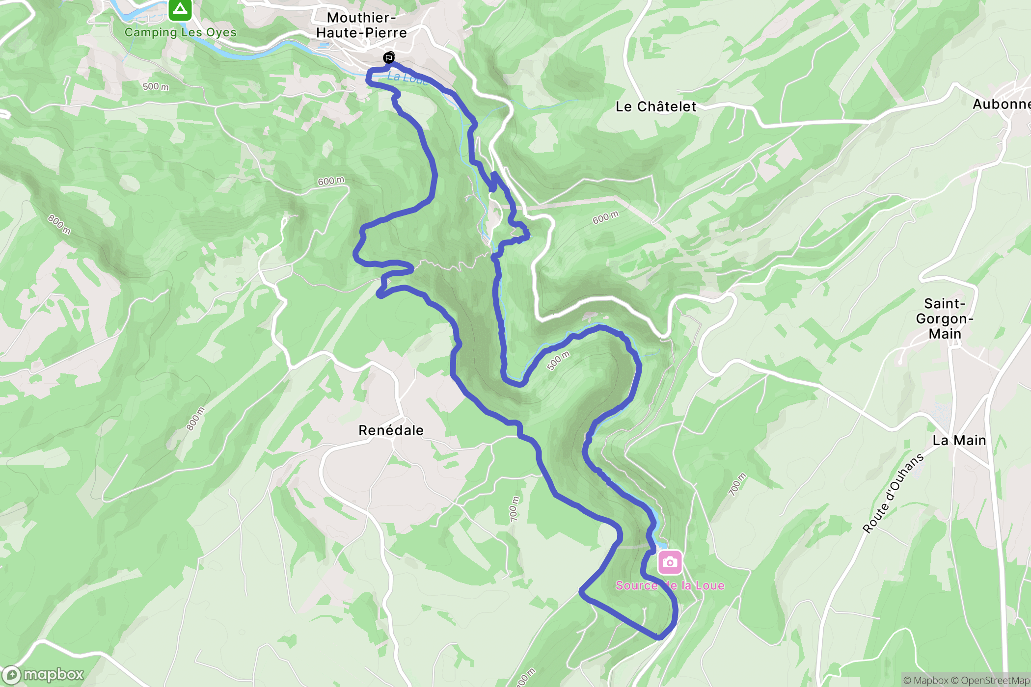 Mouthier-Haute-Pierre : carte du parcours de randonnée - France