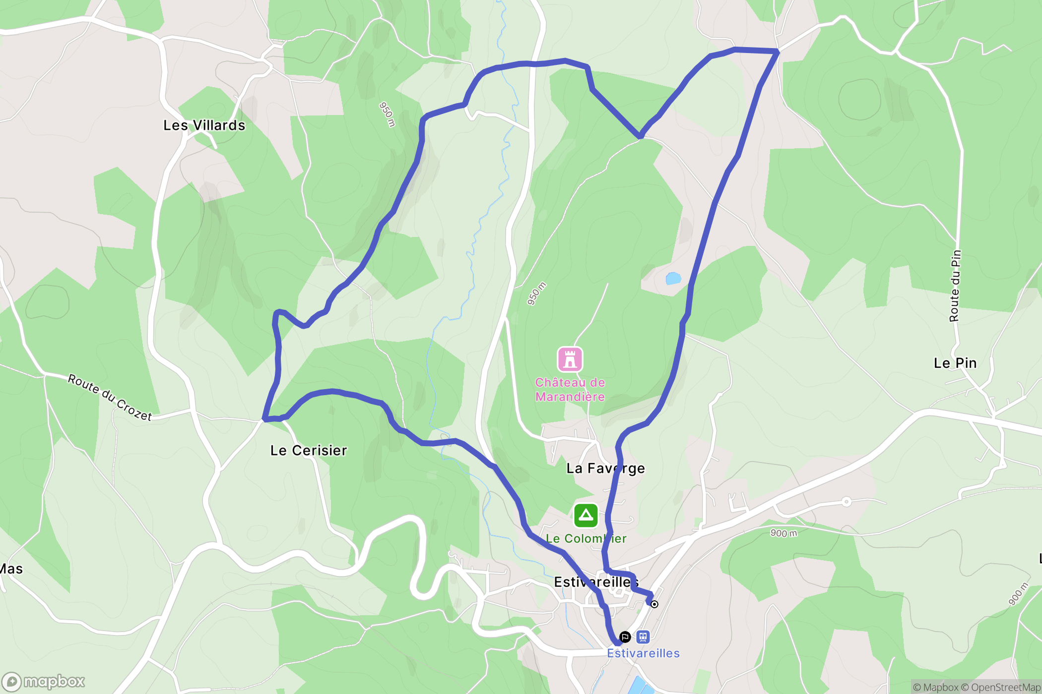 Estivareilles : carte du parcours de randonnée - France