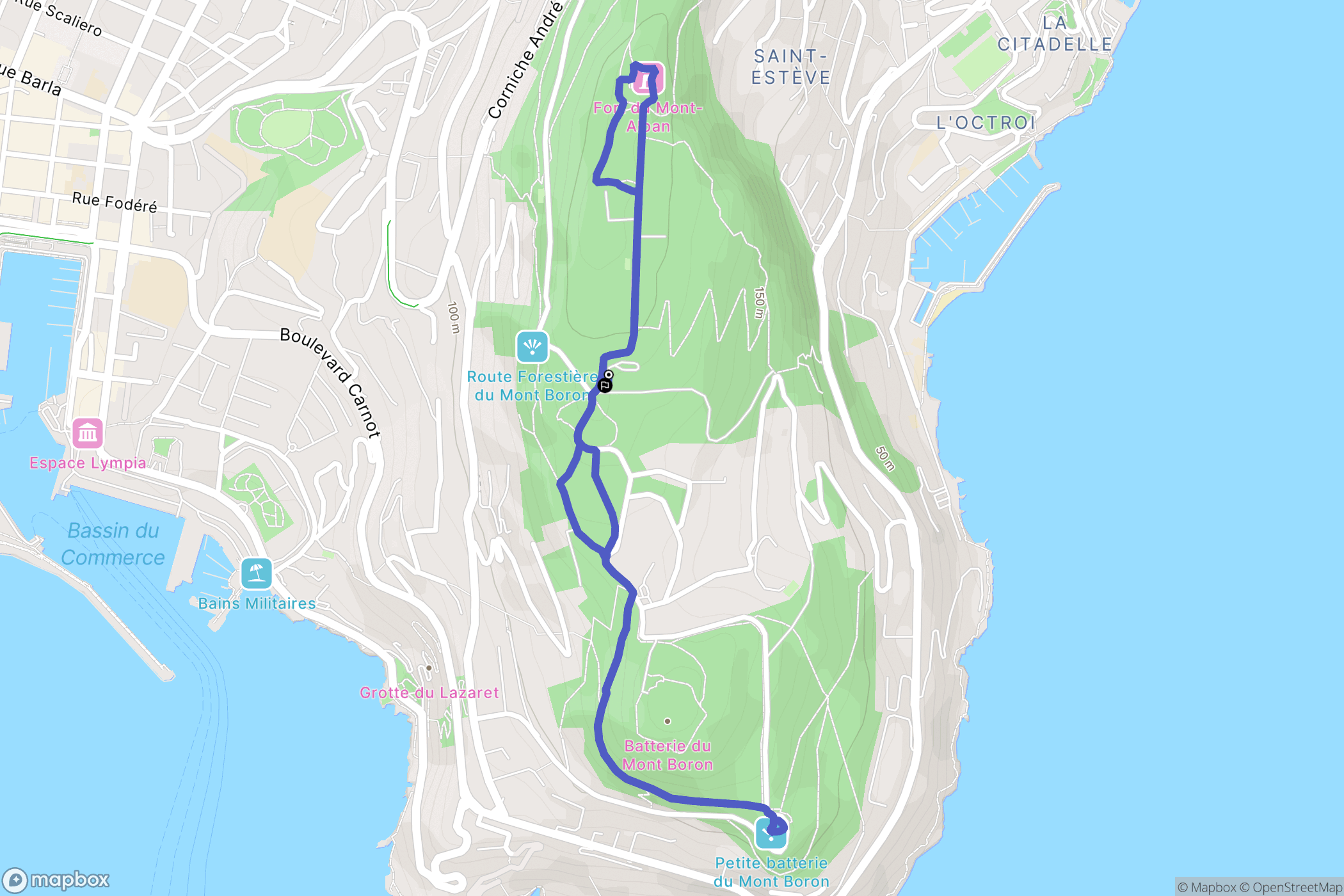 Nice : carte du parcours de randonnée - France